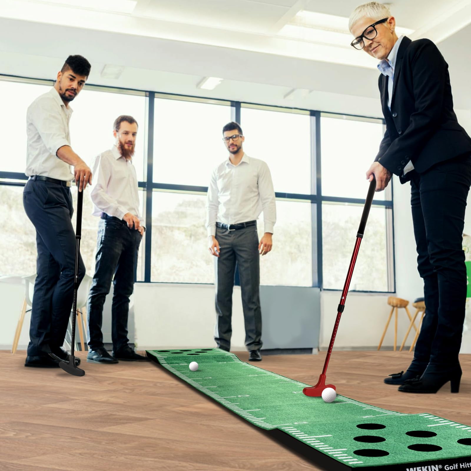 Premium Golf Pong Game Set - 6ft Putting Green Mat with 2 Putters & Balls, 12 Hole Covers - Indoor/Outdoor Golf Training Mat for Adults - Perfect for Backyard Parties, Office Games & Birthday Gifts for Men