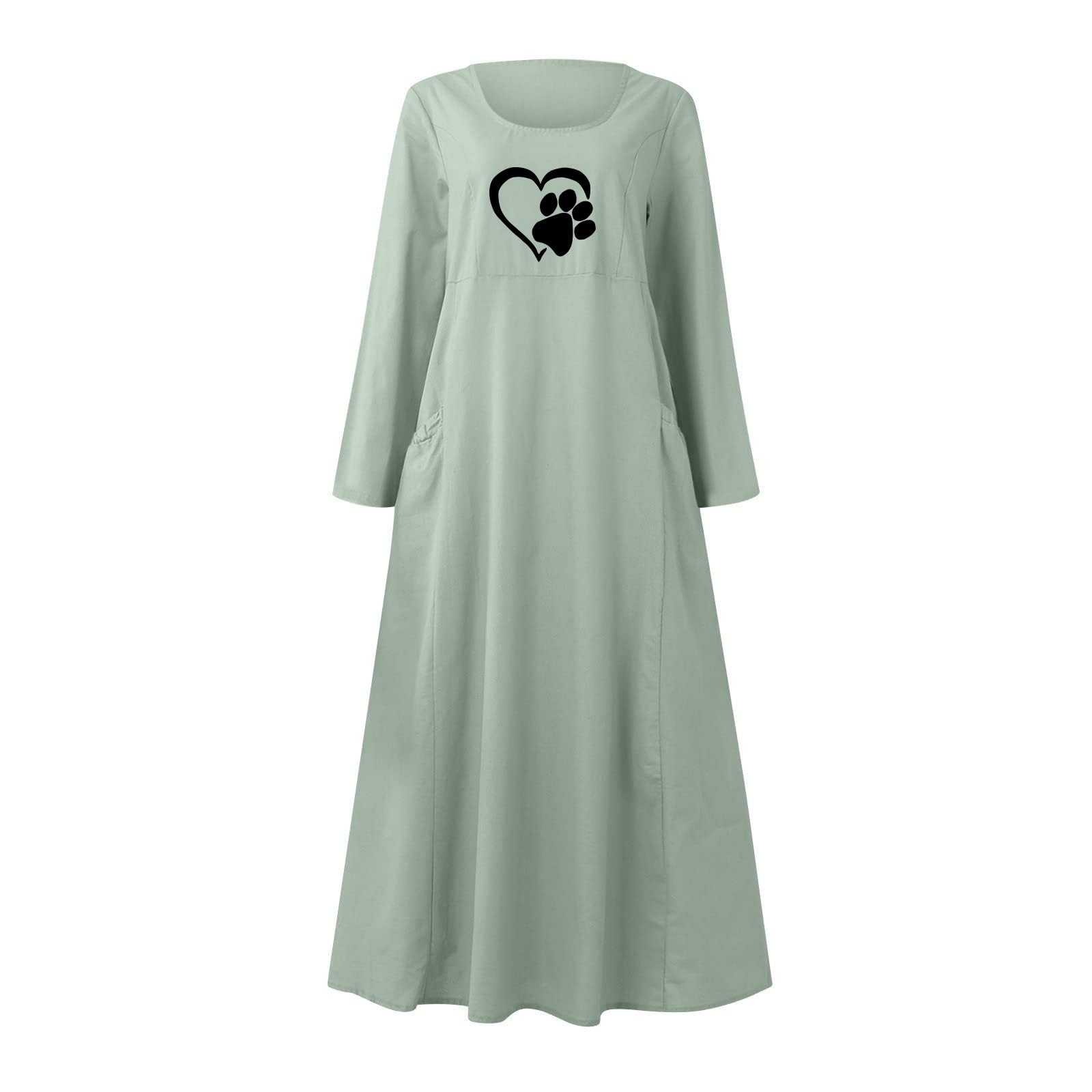 Yihaojia Women's Casual Long Sleeve Loose Cotton Linen A-Line Maxi Dress - Comfortable Fall & Winter Boho Style Outfit for Daily Wear, Work, Travel & Special Occasions