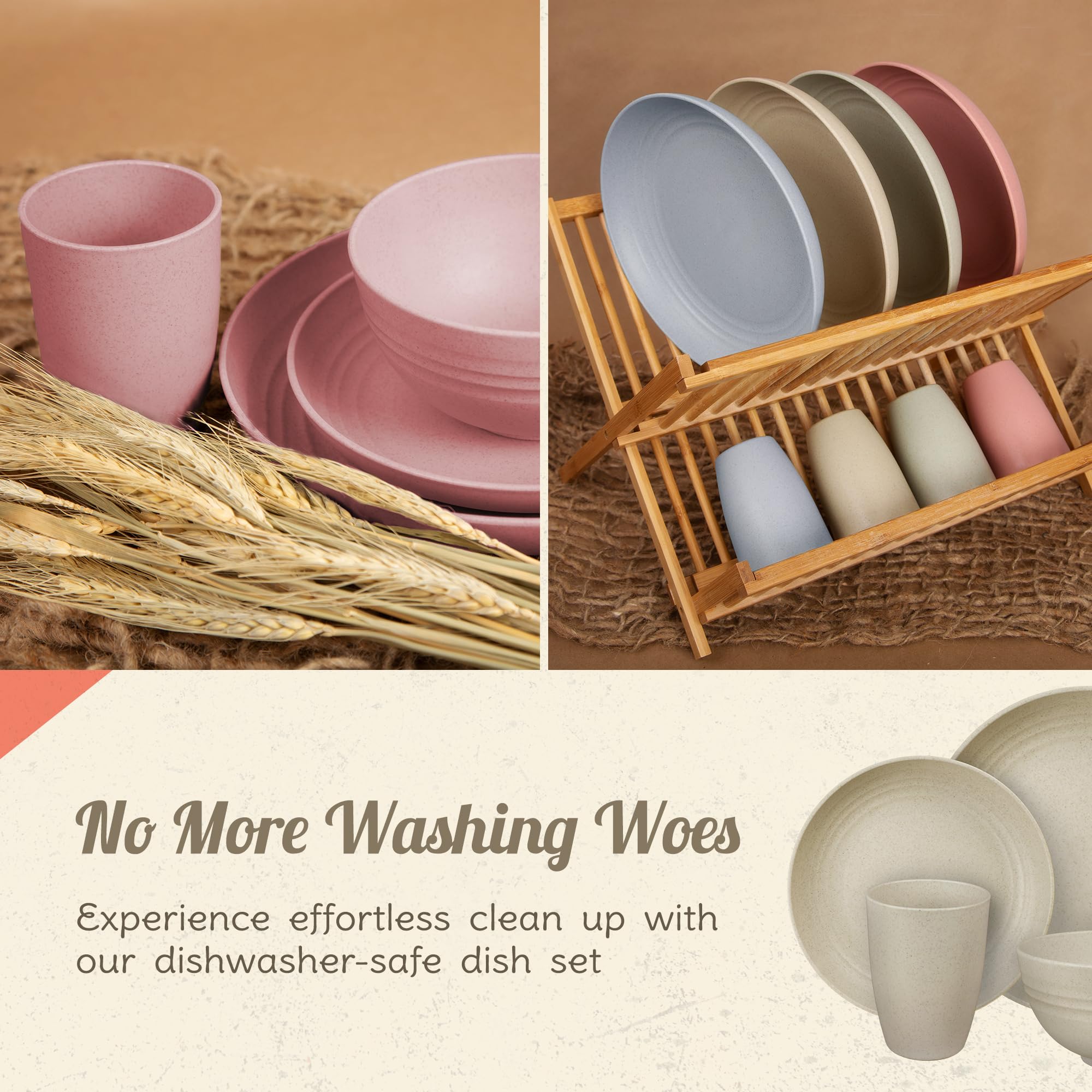 Eco-Friendly 8-Piece Wheat Straw Dinnerware Set - 2 Bowls, 2 Cups, 2 Small & 2 Large Plates - BPA Free, Dishwasher & Microwave Safe Camping & RV Dishes - Perfect for Outdoor Picnics, Camping Trips & RV Travel (Rustic Red)