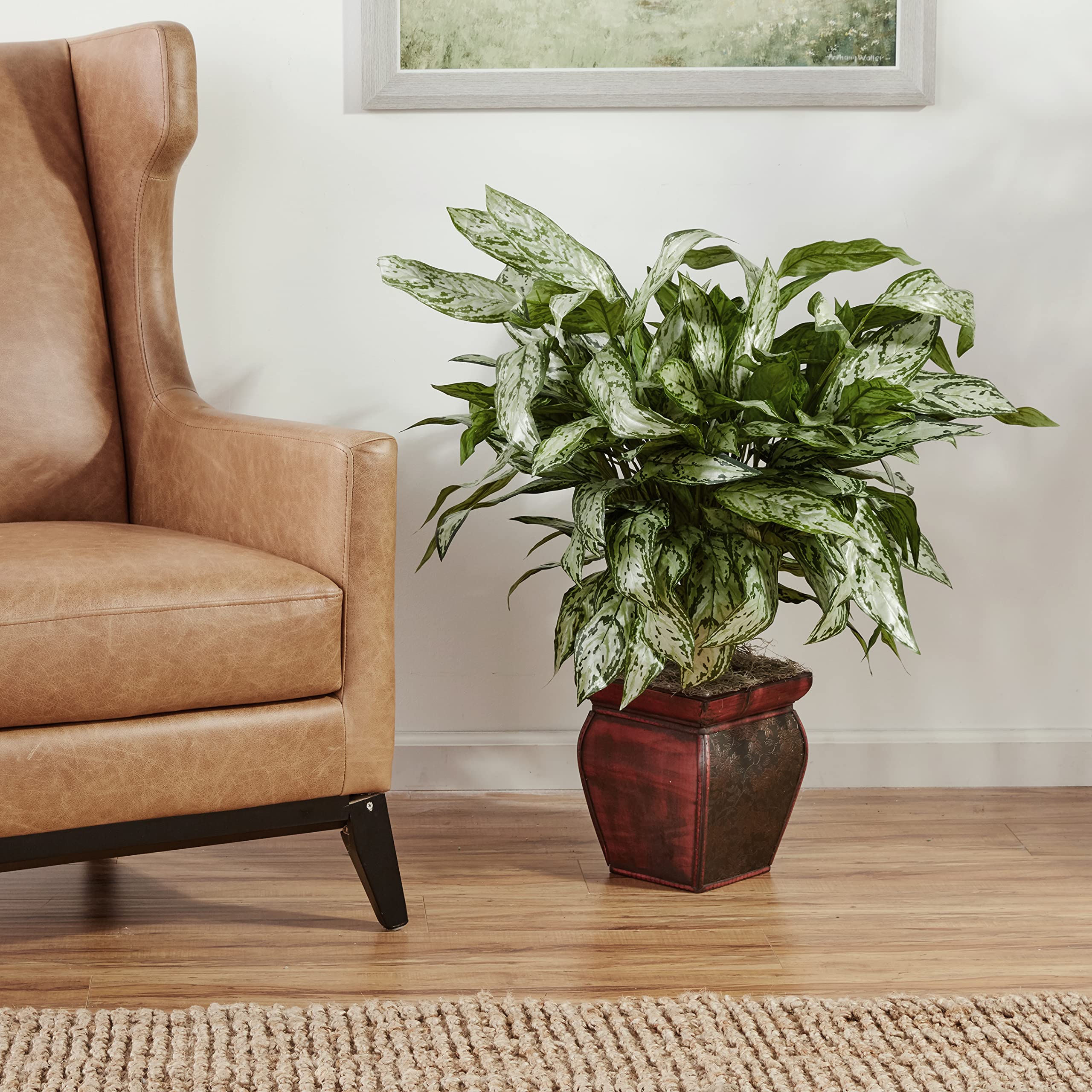 Nearly Natural Silver Queen Artificial Silk Plant in Decorative Planter - Perfect for Home Office Decor, Living Room Centerpiece & Housewarming Gift