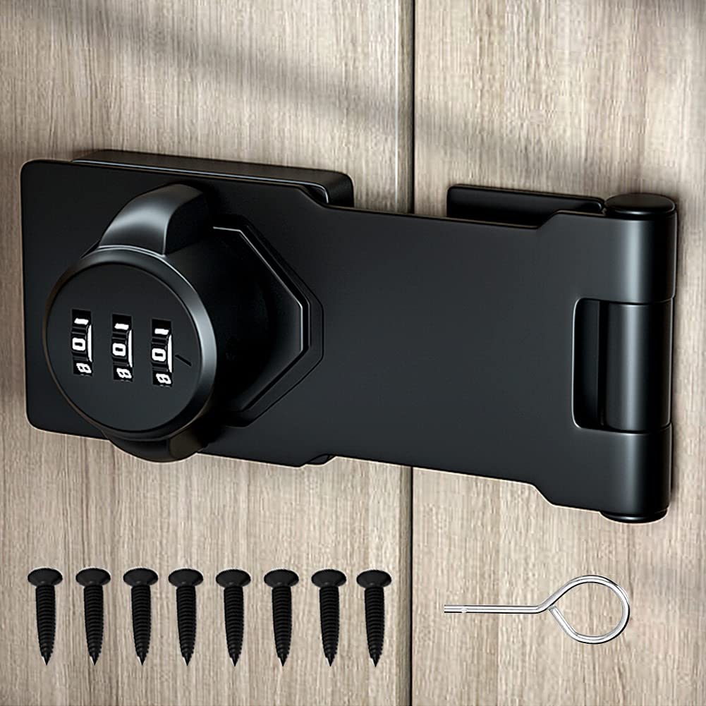 Secure Mechanical Password Rotary Hasp Lock - Heavy Duty Slide Latch for Doors, Cabinets & Gates | Ideal for Barn, Bathroom, Garage, Garden & Outdoor Use | Black Finish