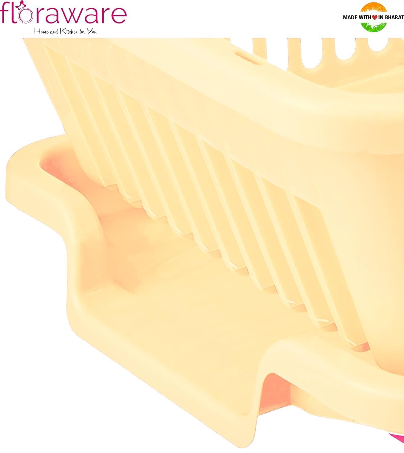 Floraware Unbreakable Kitchen Sink Dish Drying Rack - Space Saving Corner Dish Drainer & Organizer for Dishes, Cups & Utensils (Light Brown) | Perfect for Small Kitchens, Countertops & RV Use