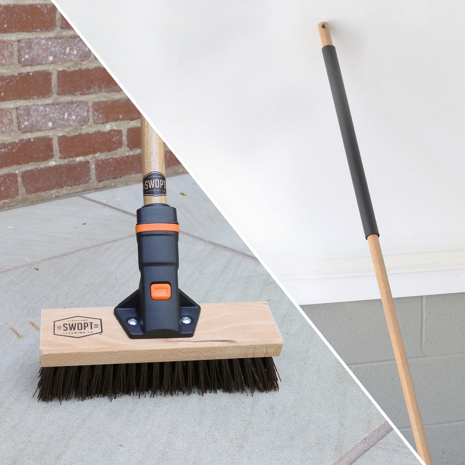 10-Inch Rough Surface Deck Brush Head with 60-Inch Wood Handle Combo - Heavy Duty Outdoor Cleaning for Decks, Patios, and Concrete Surfaces