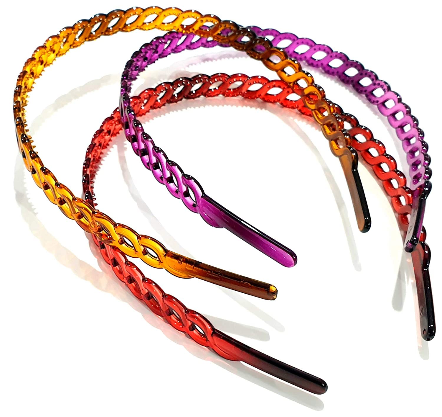 3-Piece Simple Fancy Plastic Elastic Hair Bands with Wavy Teeth Comb - Black & Brown Shine Headband Hoop Hair Accessories for Women & Girls - Perfect for School, Work, Parties and Everyday Styling
