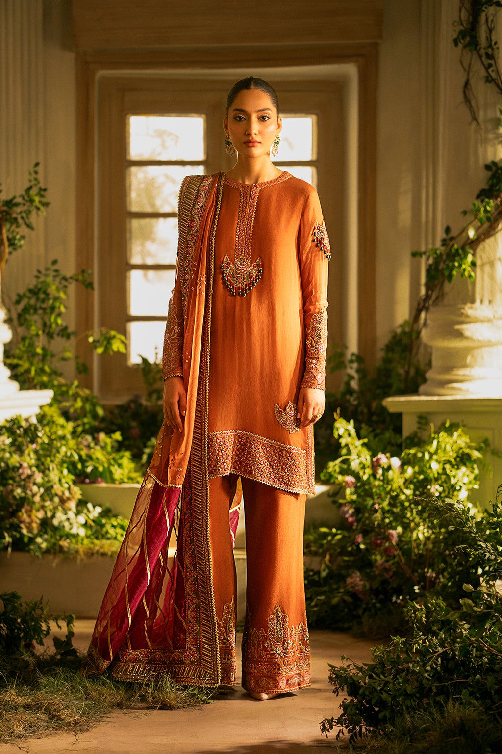 Elegant Chiffon & Organza Rust Stitched Meraki Formal Dress Collection - Vanya Style for Weddings, Parties & Special Occasions