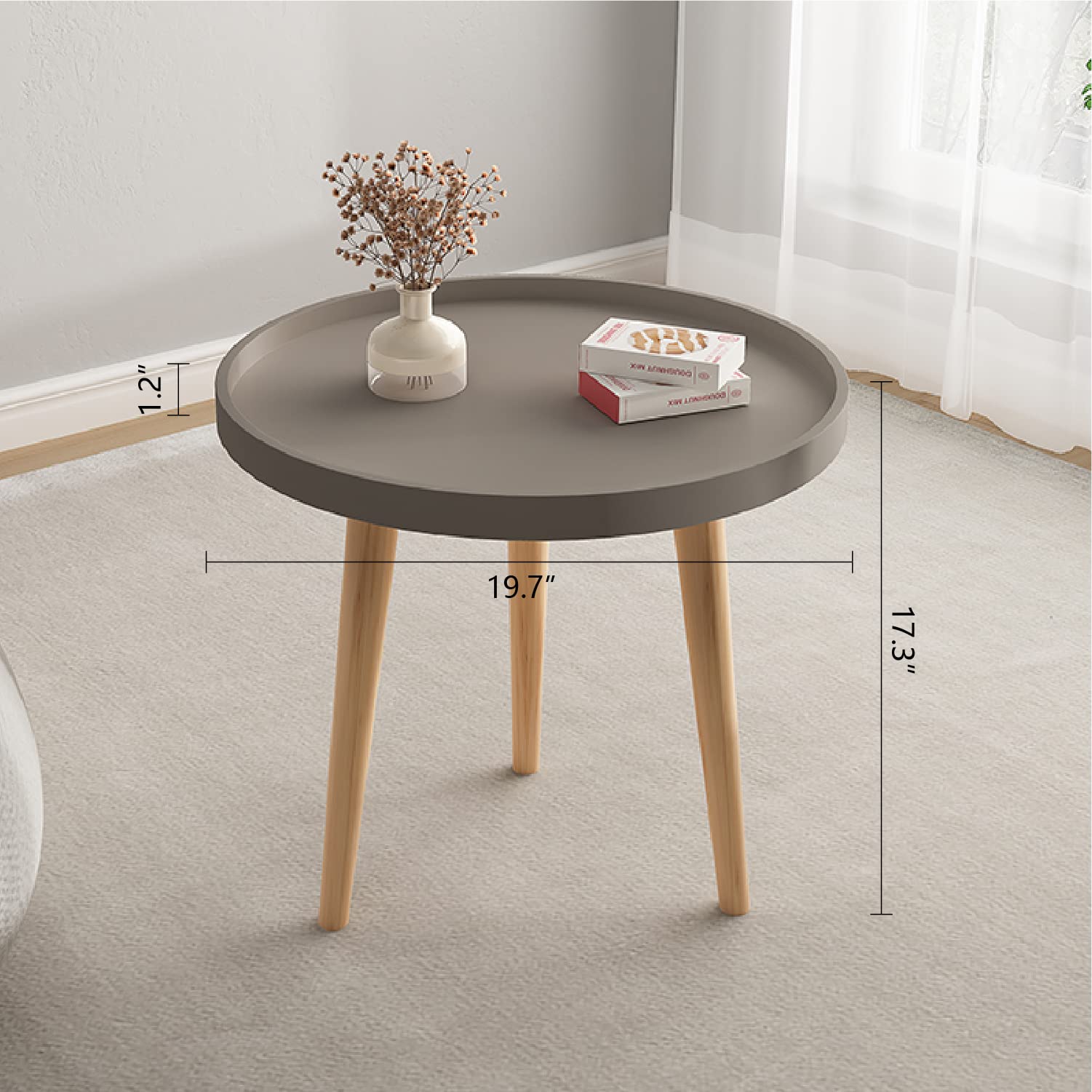 N&V 20 Inch Modern Minimalist Side Table - Grey End Table for Living Room, Bedroom & Office - Sturdy Coffee Table with Storage Shelf - Perfect for Small Spaces, Nightstand or Sofa Side Table