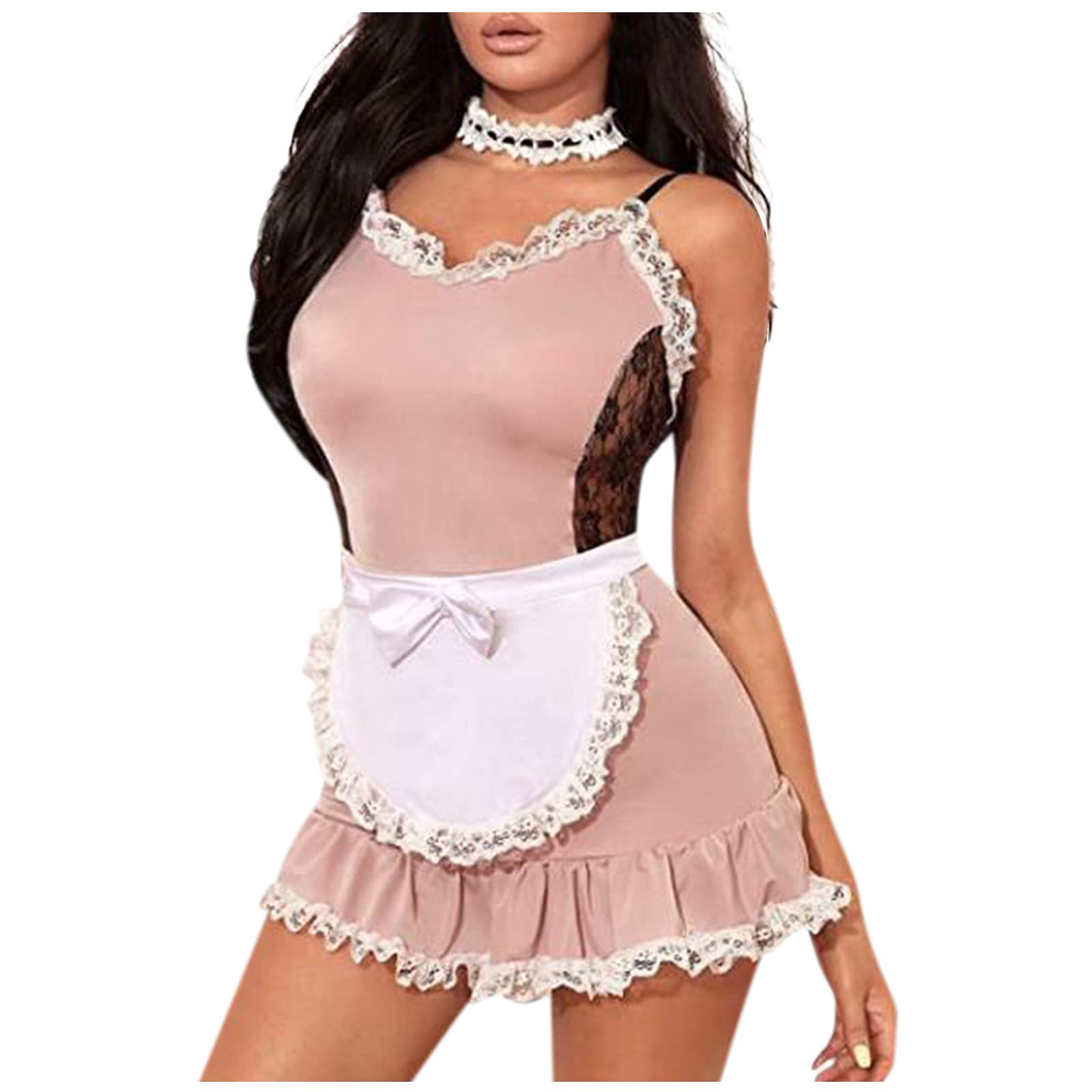 Sexy French Maid Costume for Women - Lingerie Outfit with Lace & Stockings - Roleplay, Cosplay & Boudoir Photoshoot