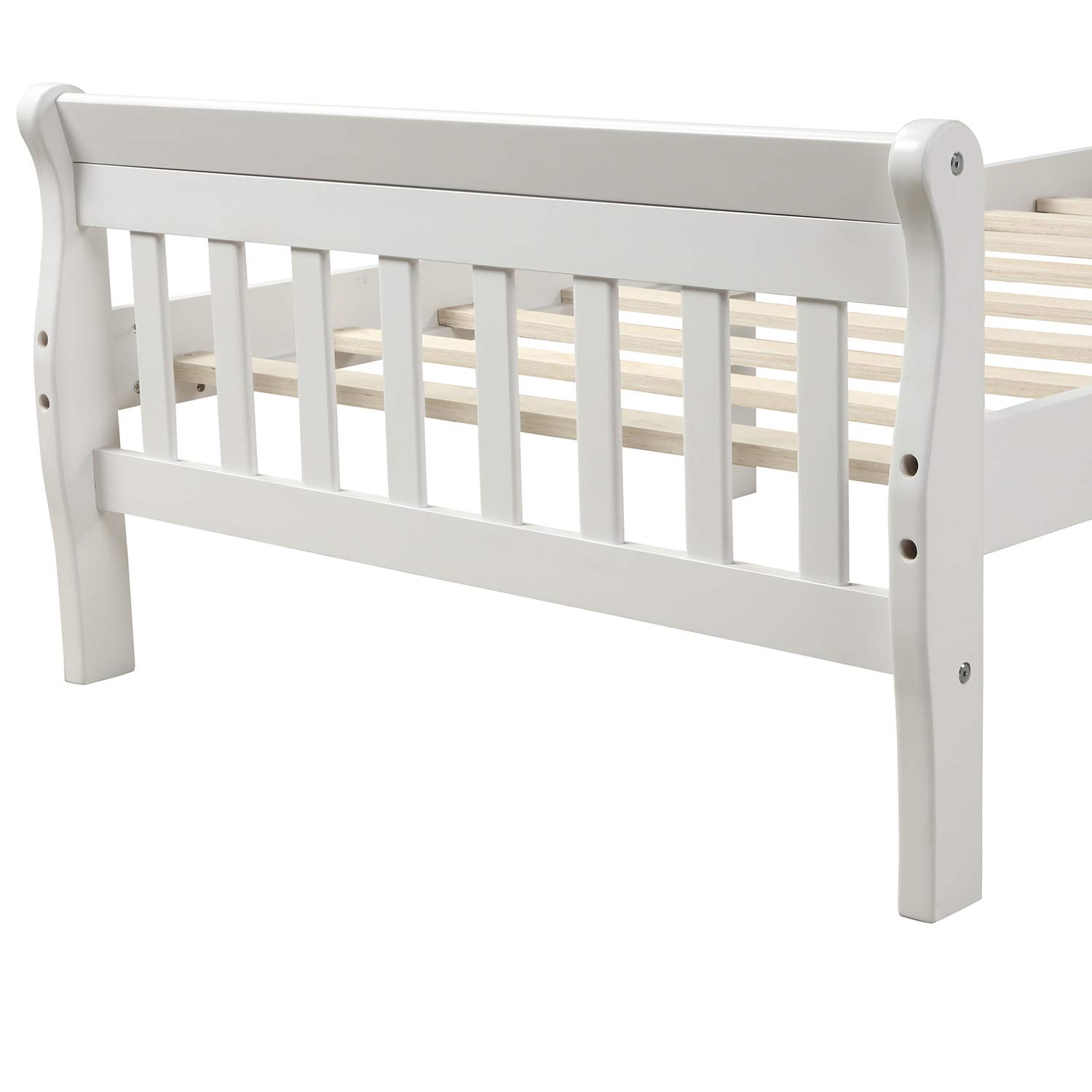 Merax Solid Wood Twin Size Platform Bed Frame with Headboard & Footboard - Sturdy Slat Support, No Box Spring Needed - White Sleigh Bed for Kids, Teens & Guest Rooms