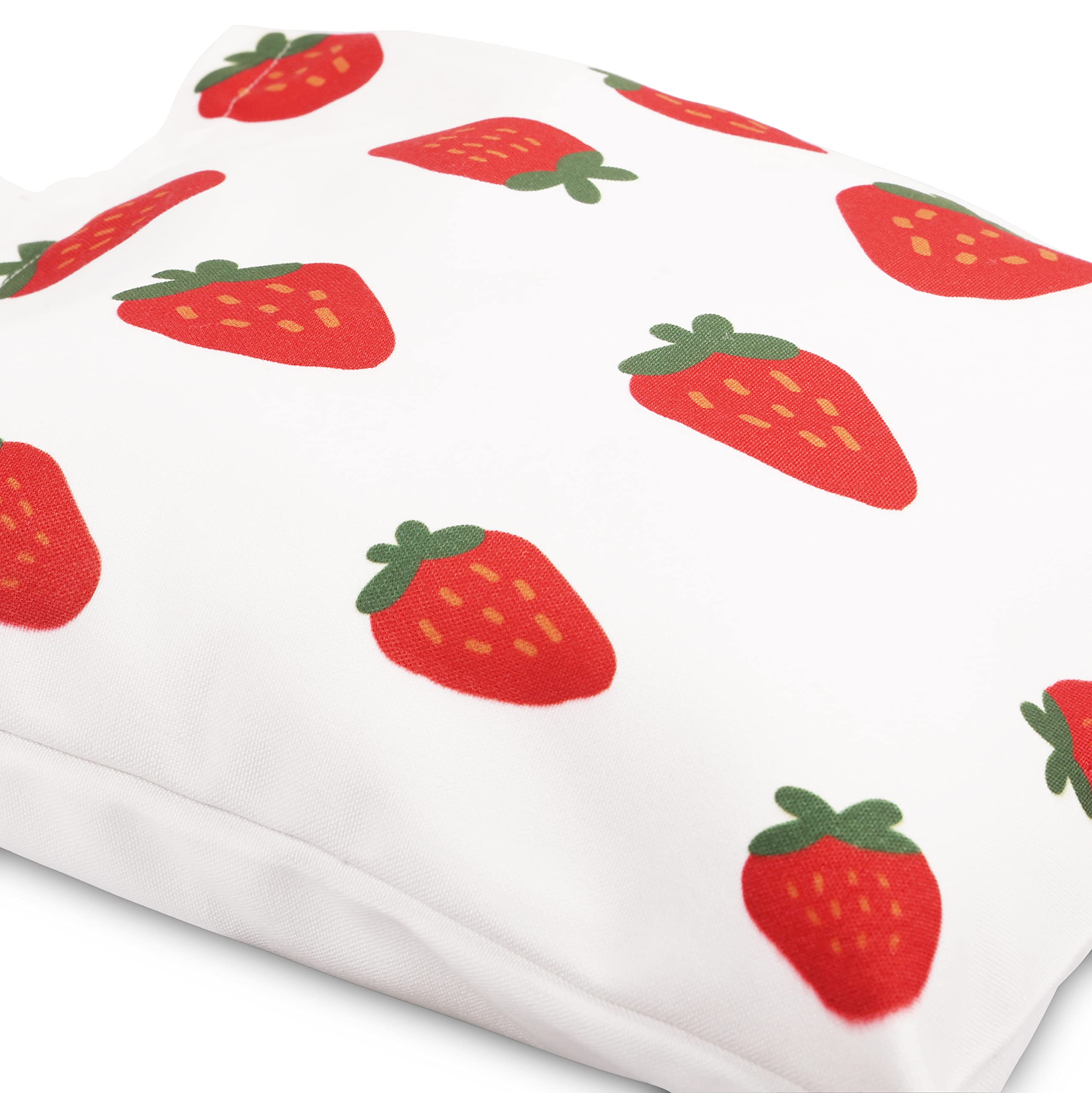 Strawberry Print White Tote Bag for Women & Girls - 16x14 Inches with Zipper & Pockets - Perfect for School, Shopping, Beach & Everyday Use