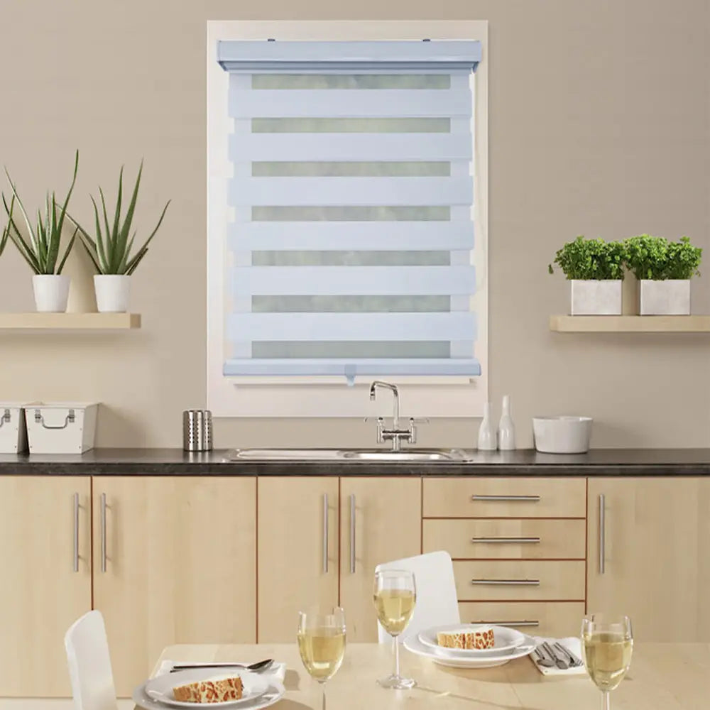 ITY CDNW 1 58 Olivia Stone Cordless Polyester Zebra Day Night Blind 58x84 in White - Perfect for Living Room, Bedroom & Office Window Treatments