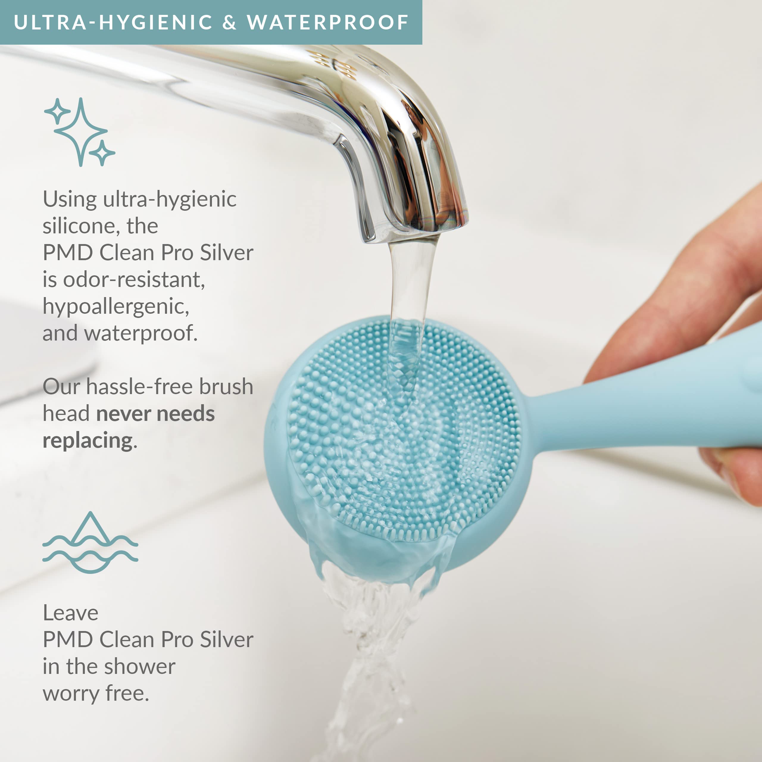 PMD Beauty Clean Pro Silver - Smart Facial Cleansing Device with Silicone Brush & Pure Silver Technology | Anti-Aging Massager for Clear Pores & Blackheads | Waterproof SonicGlow Vibration | Perfect for Daily Skincare & Travel Use
