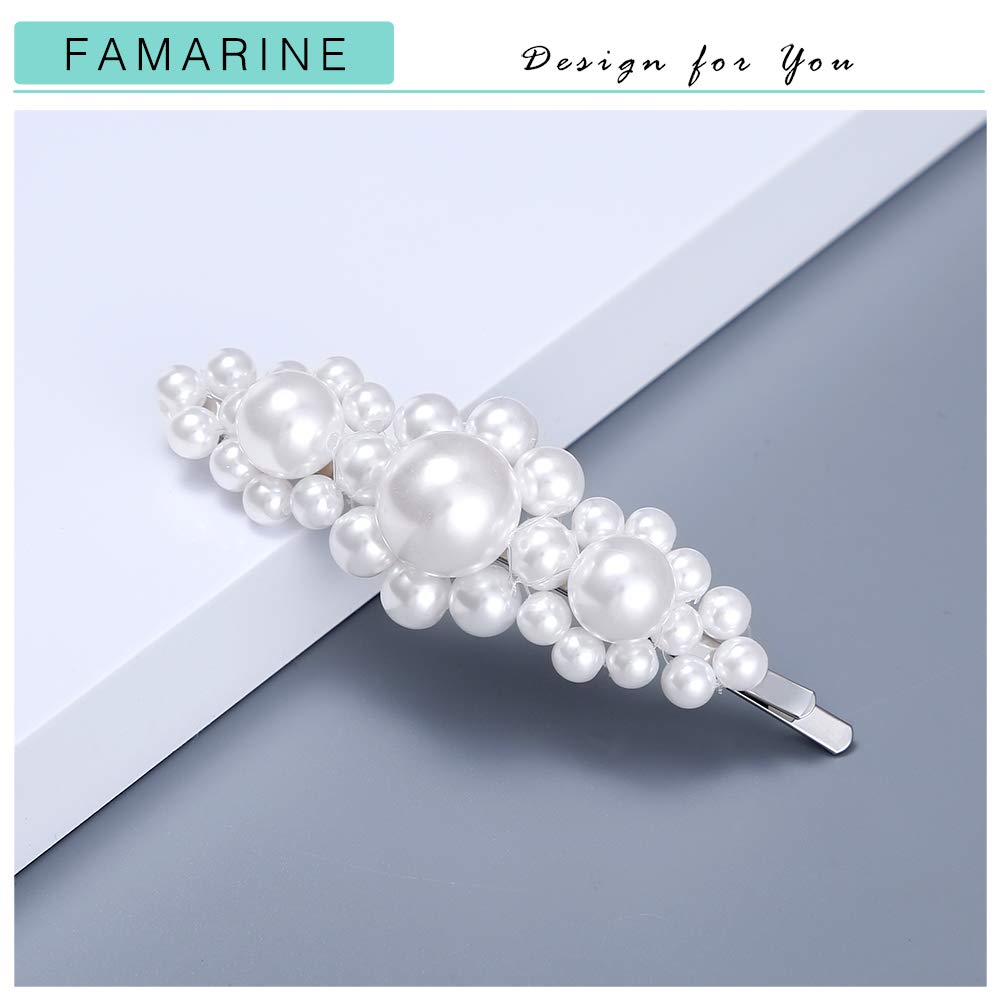 FAMARINE Floral Pearl Hair Clips - Elegant Beaded Faux Pearl Hair Barrettes for Women & Girls, Perfect for Weddings, Parties & Christmas Gifts | Thick Hair Accessories for Special Occasions & Everyday Wear
