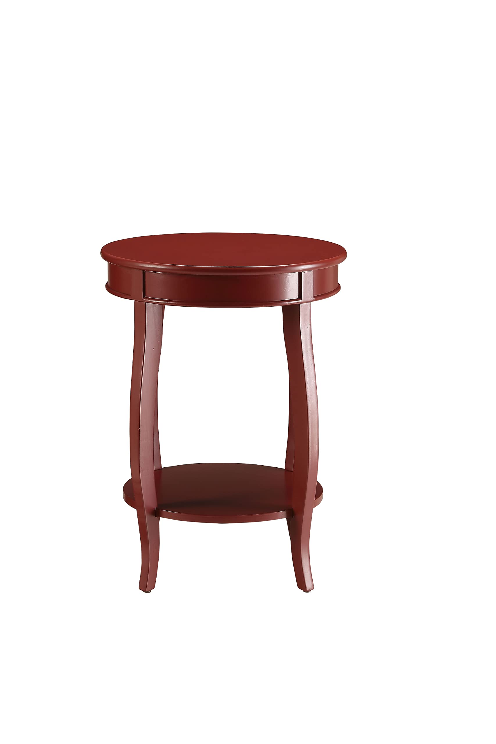 Wooden Round Side Table with Shelf - Modern End Table, Nightstand, or Plant Stand for Living Room, Bedroom & Office - Red Finish