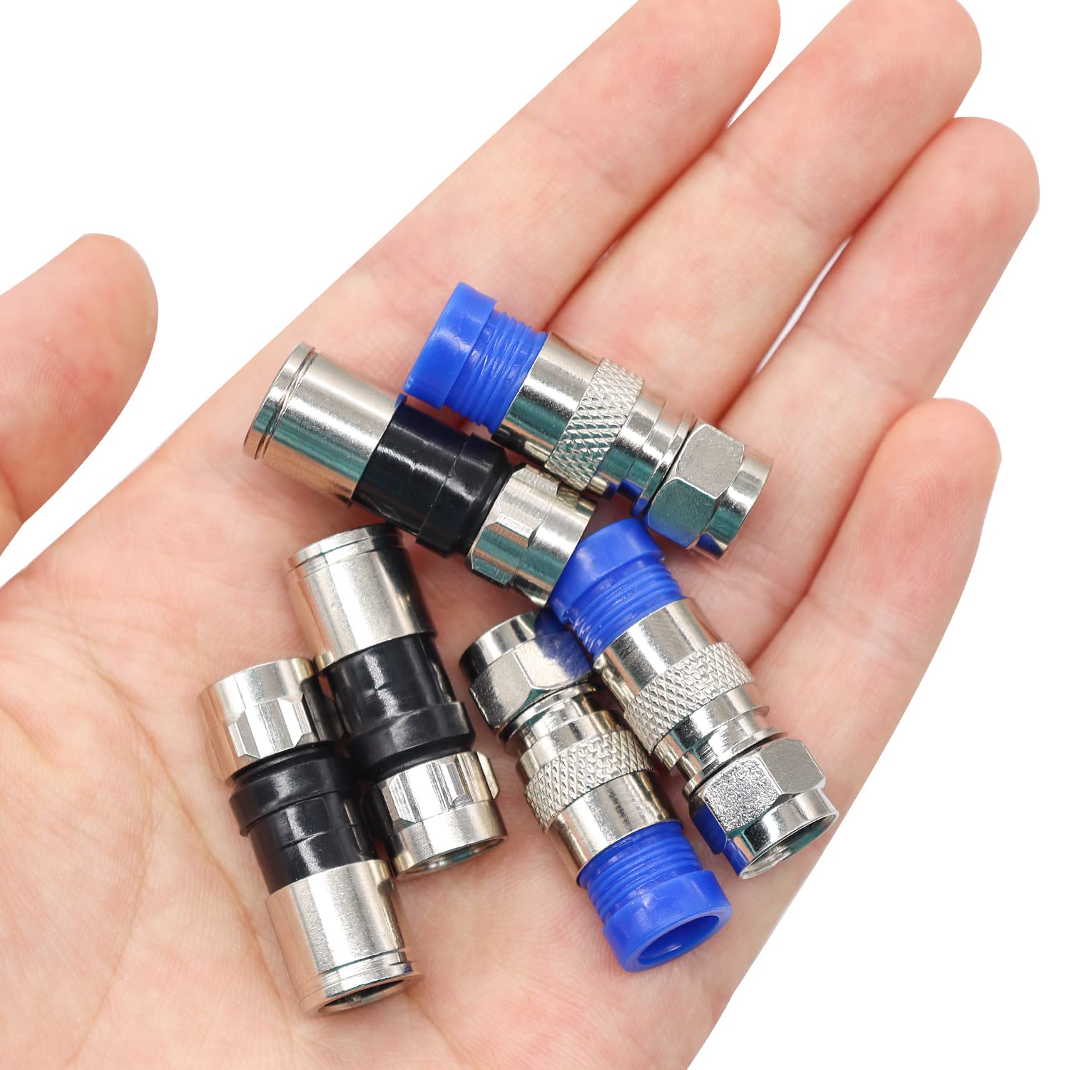 Taiss Coax Cable Crimper Tool Kit - 20 PCS F Style RG59 RG6 Compression Connectors, Coaxial Cable Stripper & Compression Tool - Professional Coaxial Cable Installation Kit for Home Theater, Satellite TV & Internet Setup