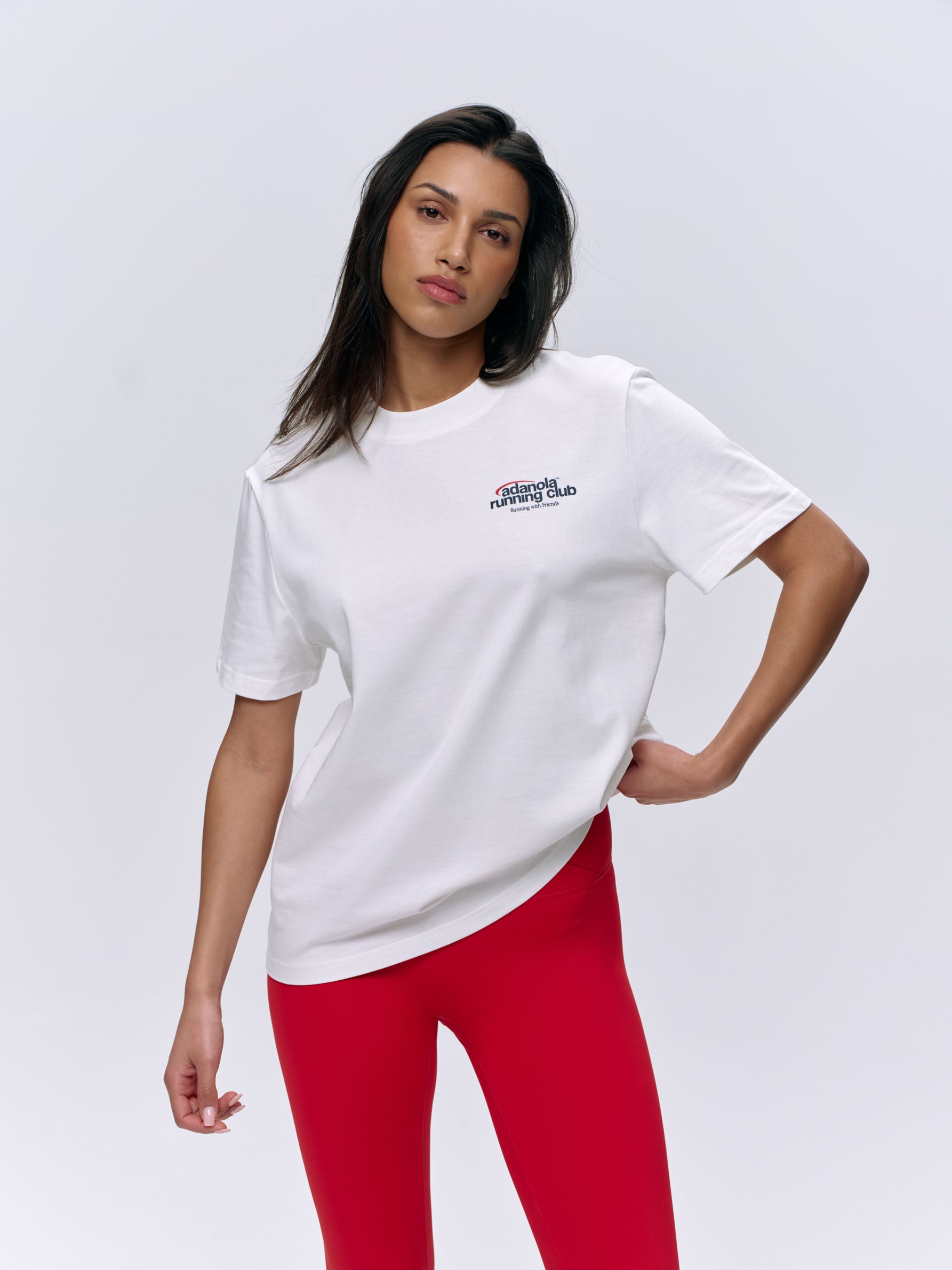 Adanola Women's Running Short Sleeve Oversized T-Shirt - Breathable Workout Top for Gym & Jogging | White & Classic Red | Casual Streetwear & Athletic Wear