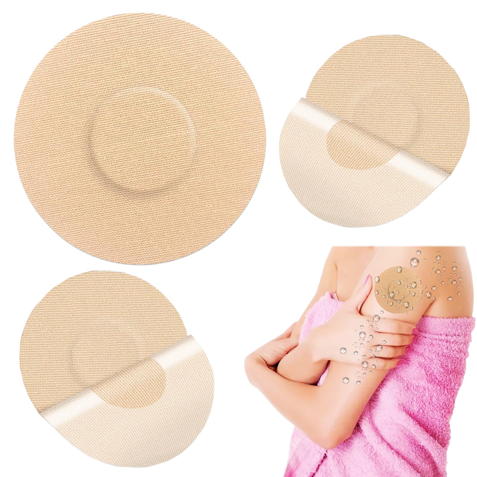50 Pack Waterproof Sensor Covers for Freestyle Libre 2/3 - CGM Adhesive Patches with No Center Glue, Pre-Cut Tape for Continuous Glucose Monitor Protection (Tan) | Ideal for Swimming, Sports & Daily Wear