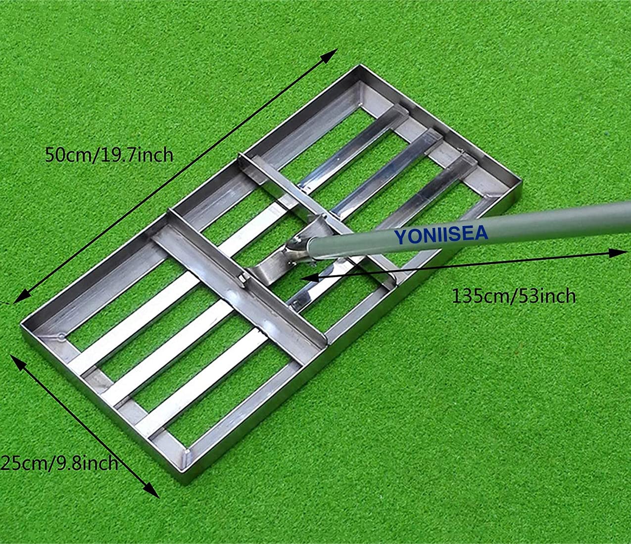 **Heavy-Duty Stainless Steel Golf & Lawn Leveling Rake - 43-Inch Handle for Smoothing Grass, Leveling Turf & Golf Course Maintenance - Perfect for Golf Greens, Backyard Lawns & Sports Fields**