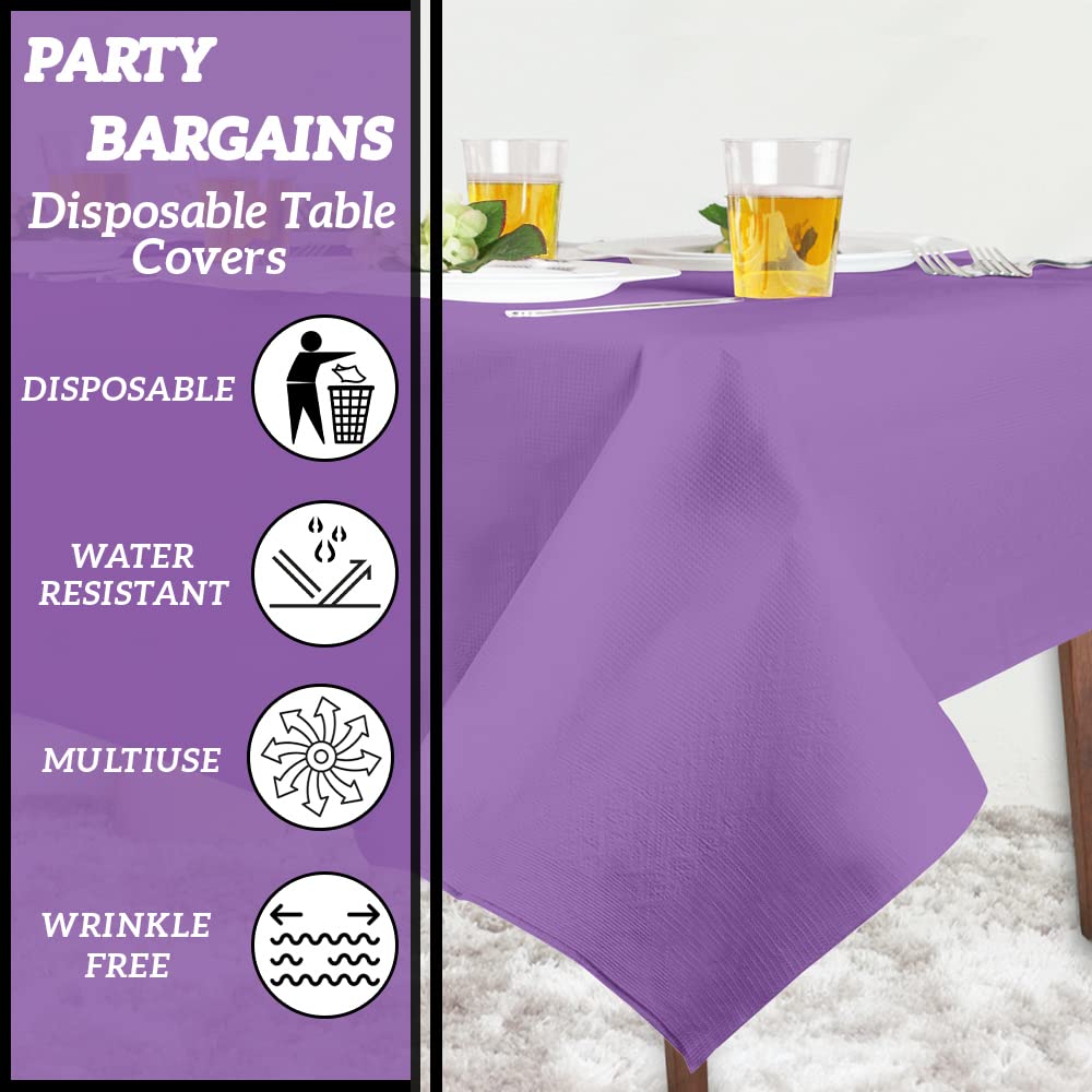 40 Pack Disposable Table Covers 54x108 Inches - 3 Ply Paper & Plastic Tablecloths for Parties, Events, Picnics | Purple Party Decorations & Dining Protection