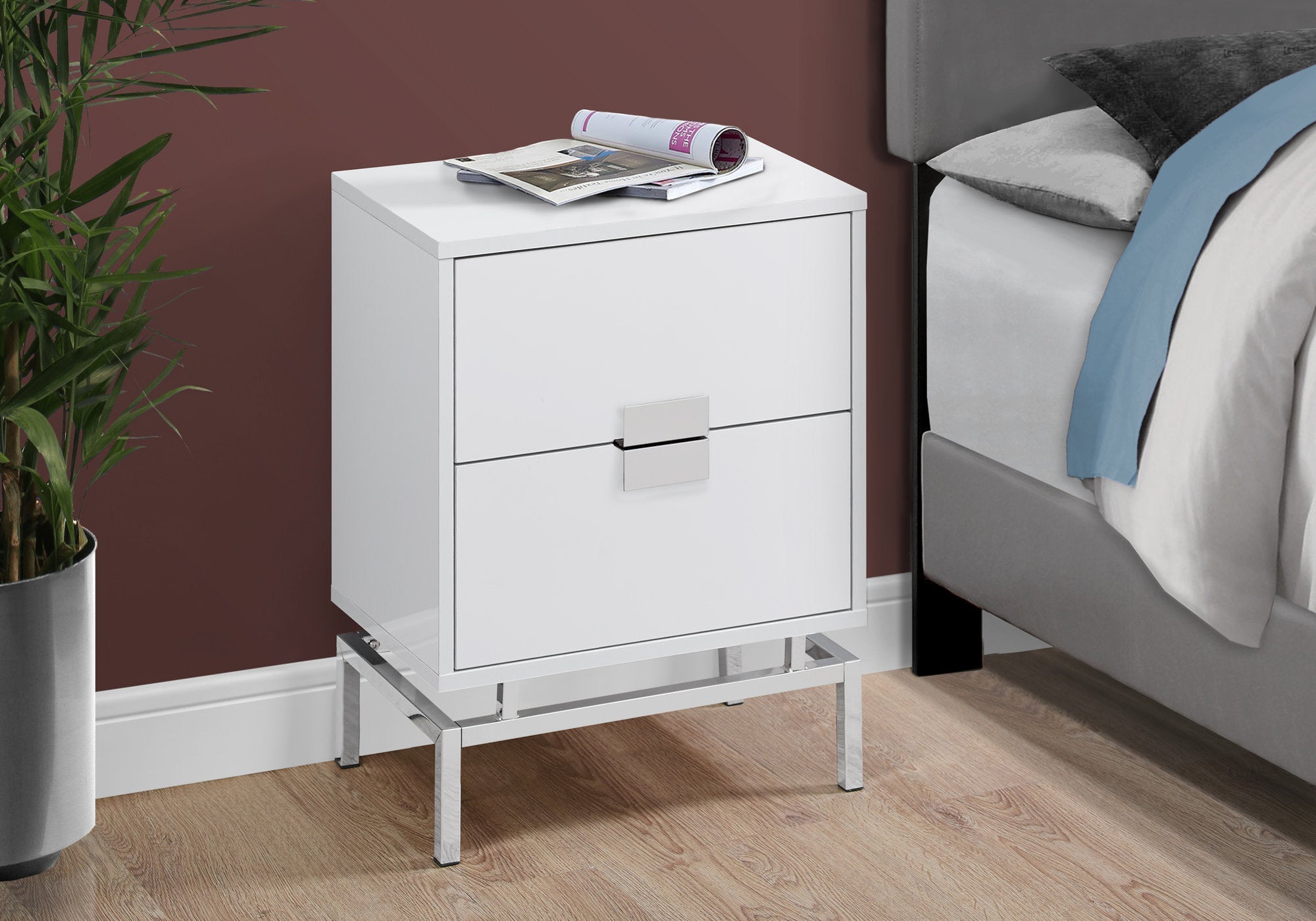 Modern Accent Table - 24 Inch Glossy White Finish with Chrome Metal Legs - Perfect for Living Room, Bedroom, or Office Decor