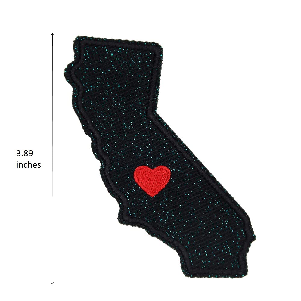 Black Glitter Sparkle California CA State Embroidered Iron On Patch for Jackets, Hats & Bags - DIY Sew or Iron On Applique for Denim, Backpacks & Fashion Accessories