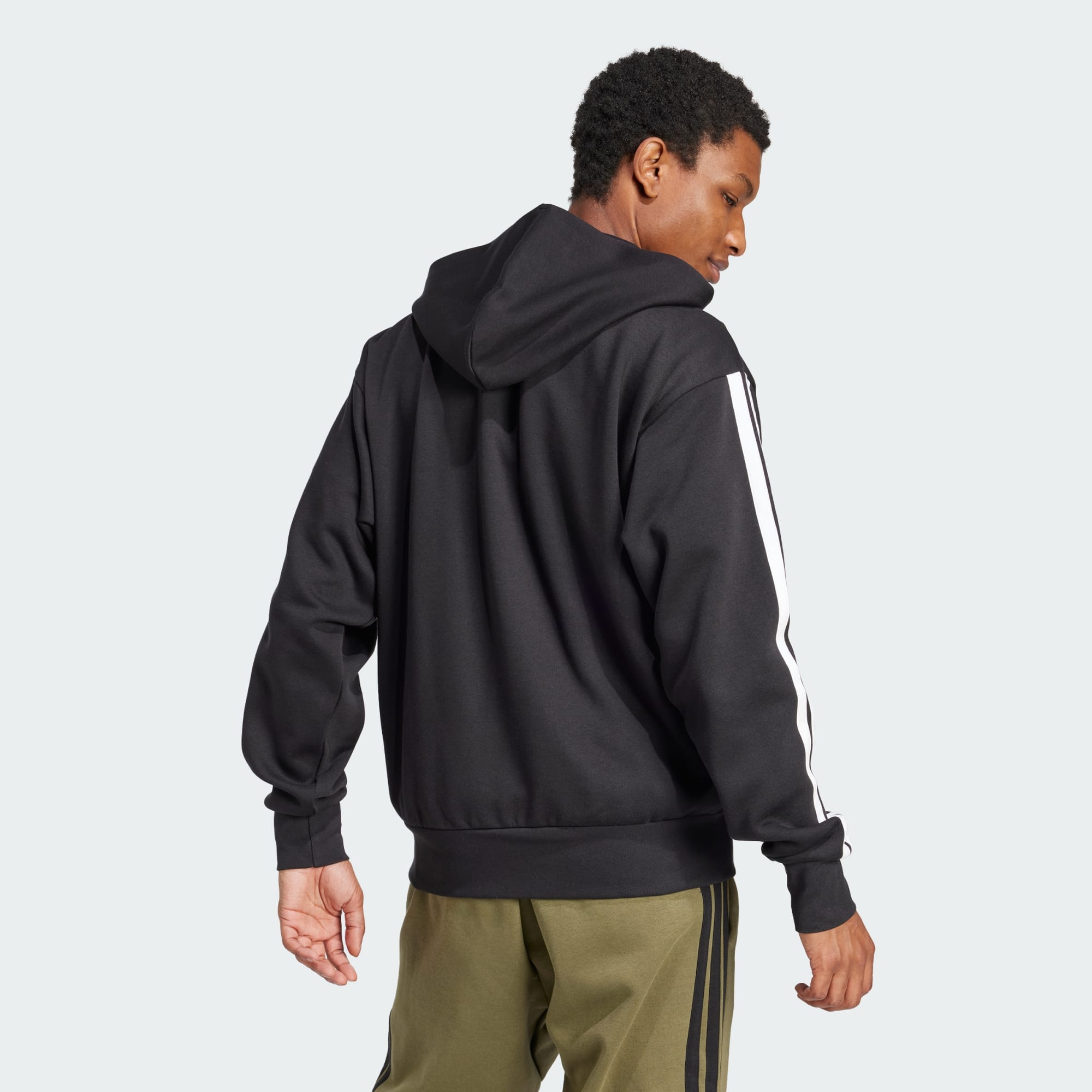 Adidas Men's 3 Stripes Fleece Jacket - Black - Warm Winter Outerwear for Running, Hiking & Casual Wear