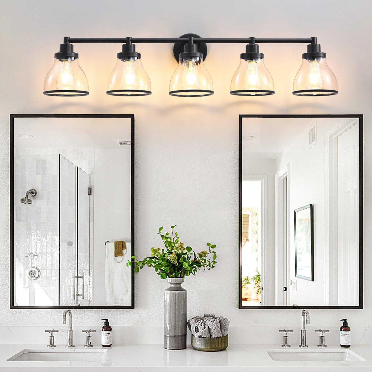 Stylish Hermosa Modern 5-Light Bathroom Vanity Light in Polished Nickel & Black - Perfect for Contemporary Bathrooms, Powder Rooms & Spa-Like Retreats