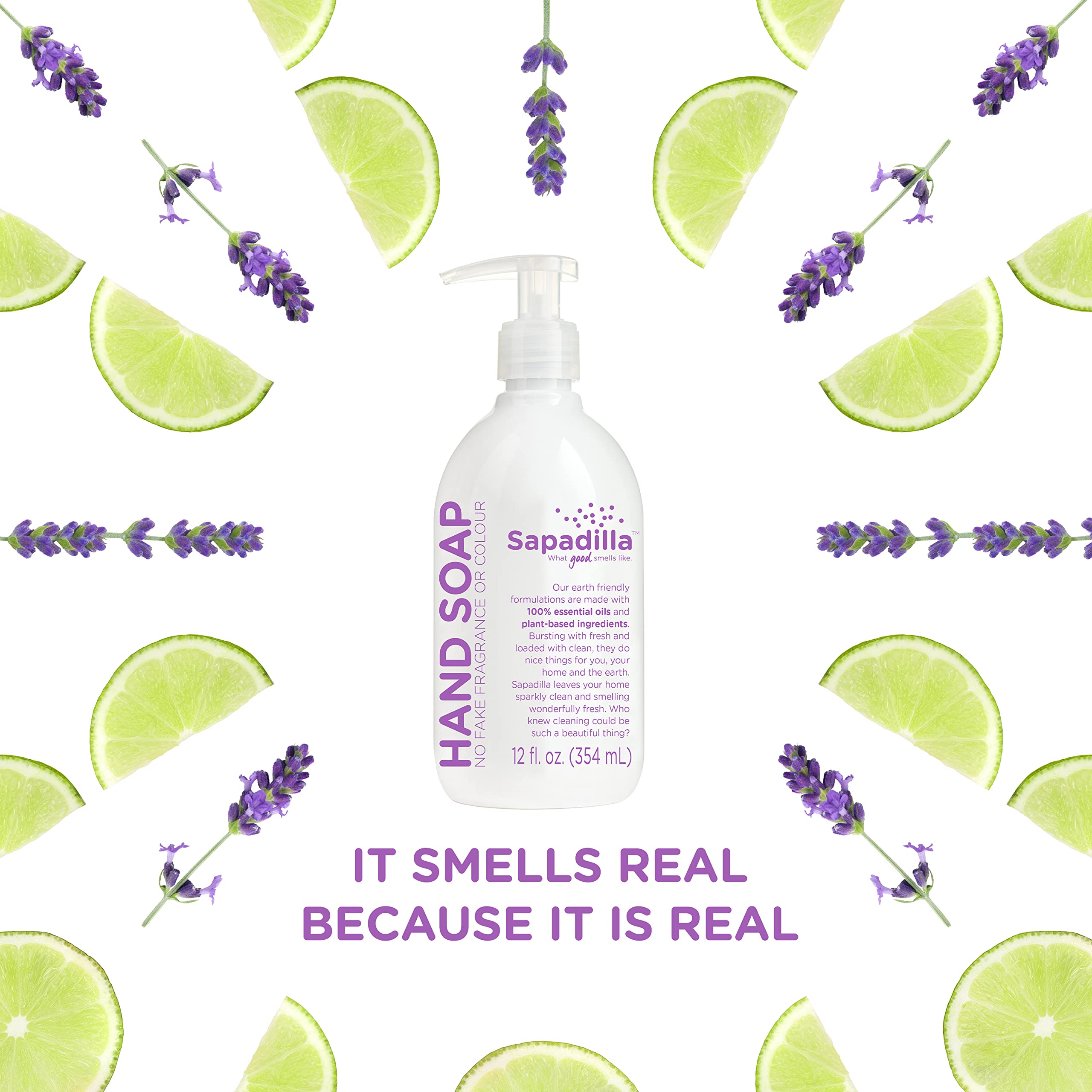 Sapadilla Liquid Hand Soap - Sweet Lavender & Lime Scent, 100% Pure Essential Oil Blends, Moisturizing & Cleansing, Plant-Based & Biodegradable, 12oz (3-Pack) - Perfect for Home, Office & Bathroom Use