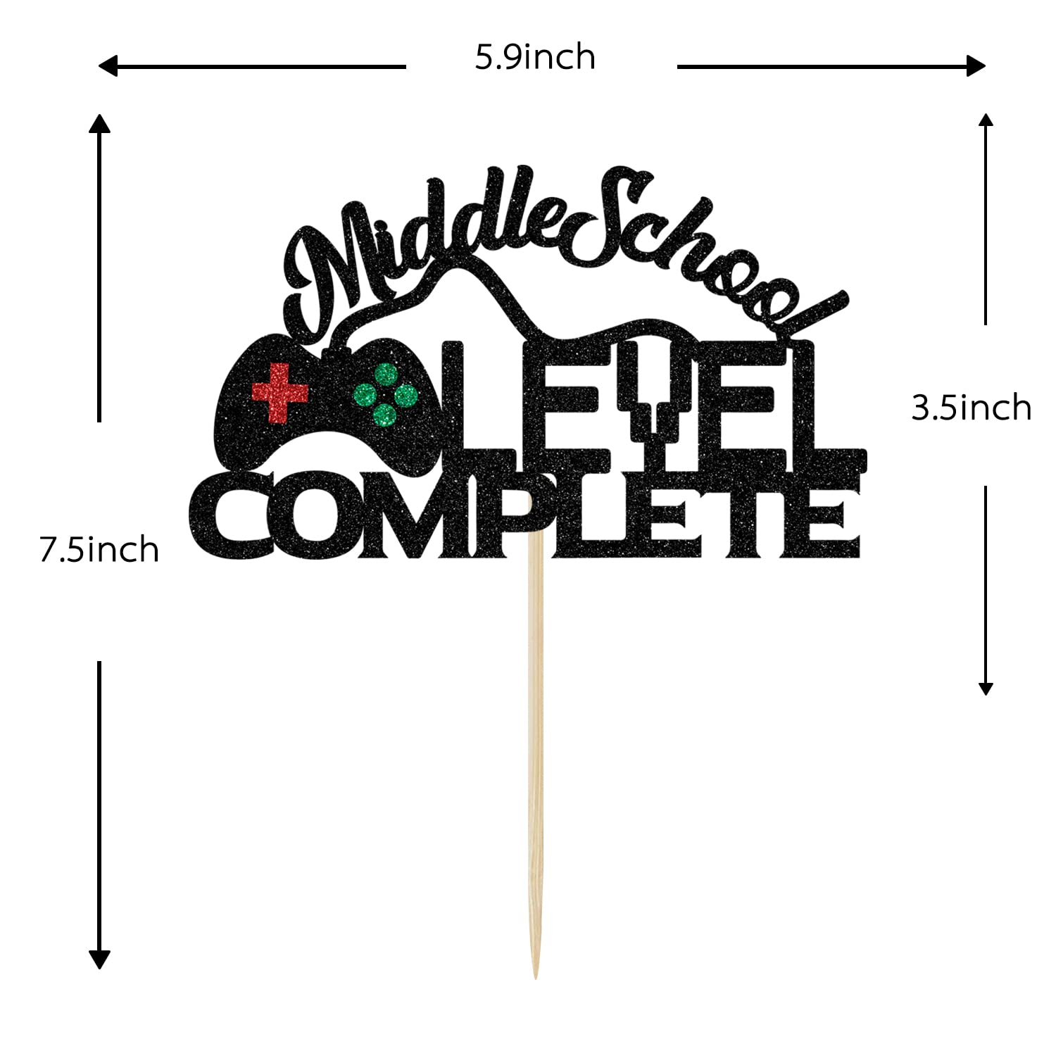 Middle School Graduation Cake Topper - Class of 2025 - Black Glitter Game Themed Party Decorations | Perfect for Middle School Graduation Celebrations, Cake Decorations & Party Supplies