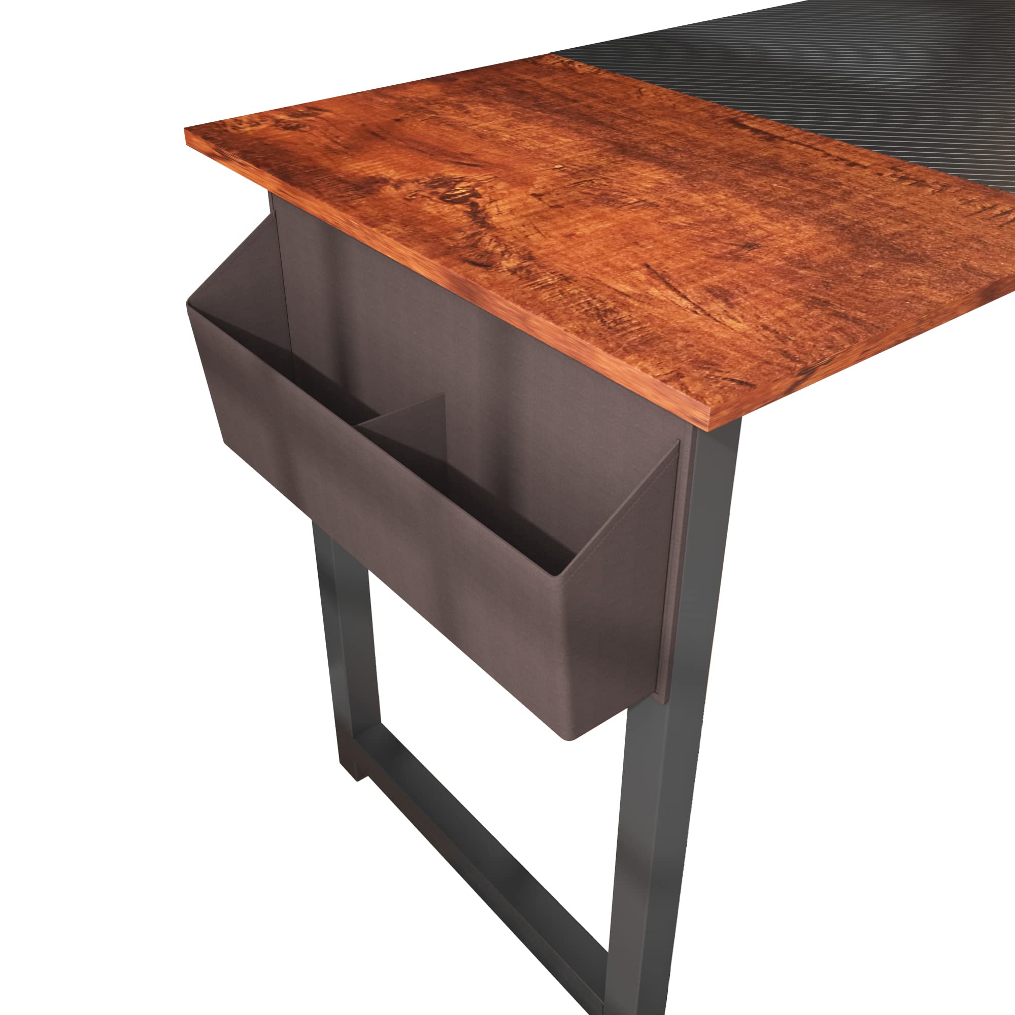 Decoholic 63 Inch Modern Industrial L-Shaped Computer Desk with Storage Bag & Hook - Black & Sandalwood Two-Tone Home Office Desk for Workstation Setup, Gaming, Study & Remote Work