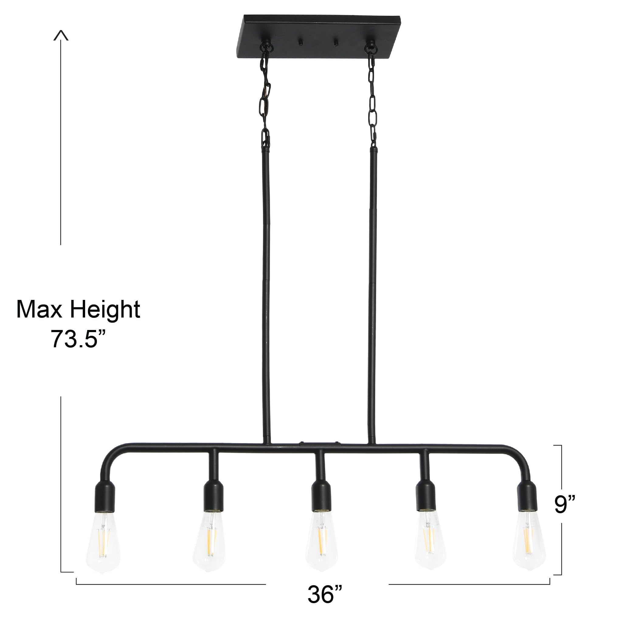 Benson Exposed Bulb Metal 5-Light Linear Chandelier - Modern Industrial Pendant Lighting for Dining Room, Kitchen Island & Living Room Decor