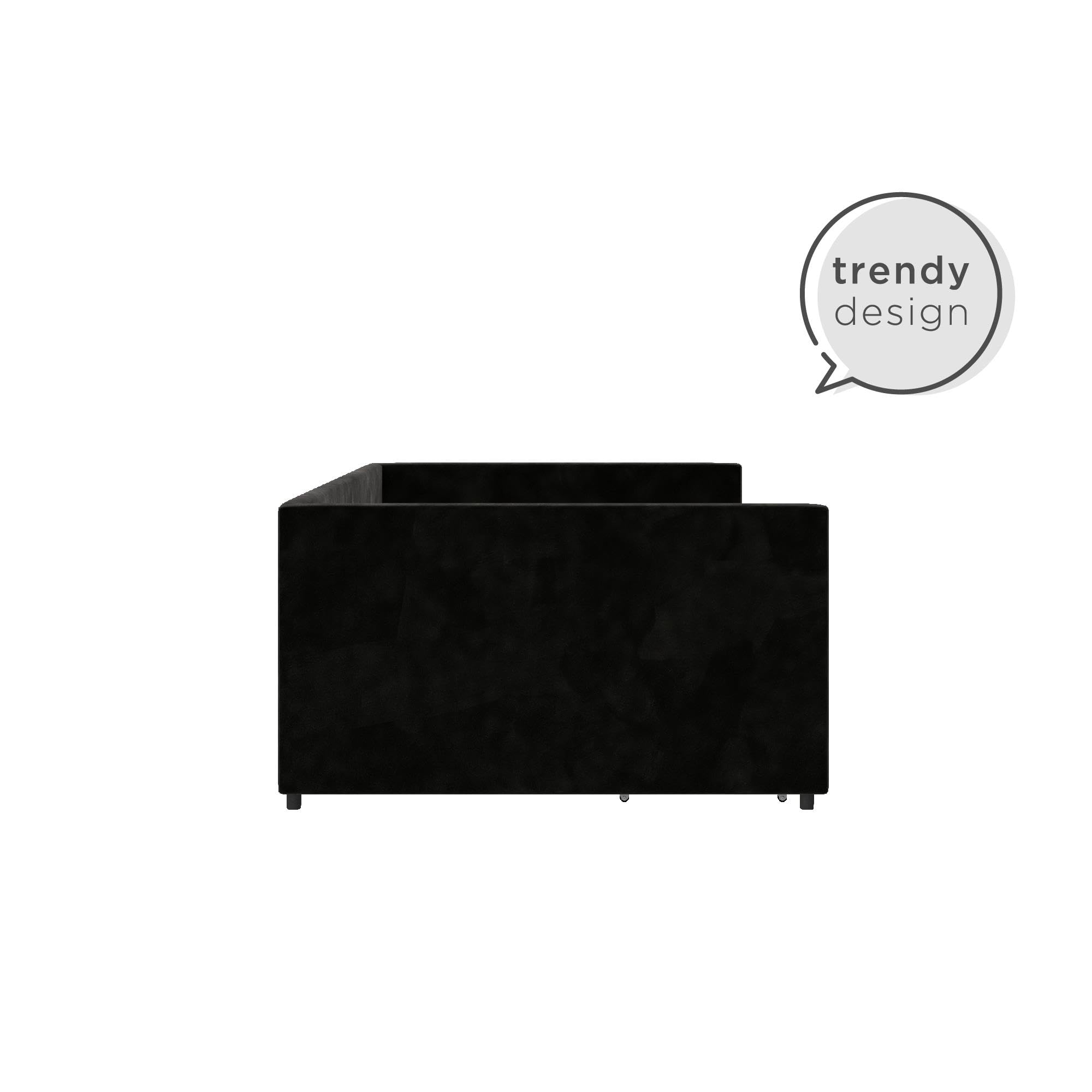 DHP Theo Full Size Daybed with Storage Drawers - Black Velvet Upholstered Sleeper Sofa for Guest Room, Dorm & Small Space Living