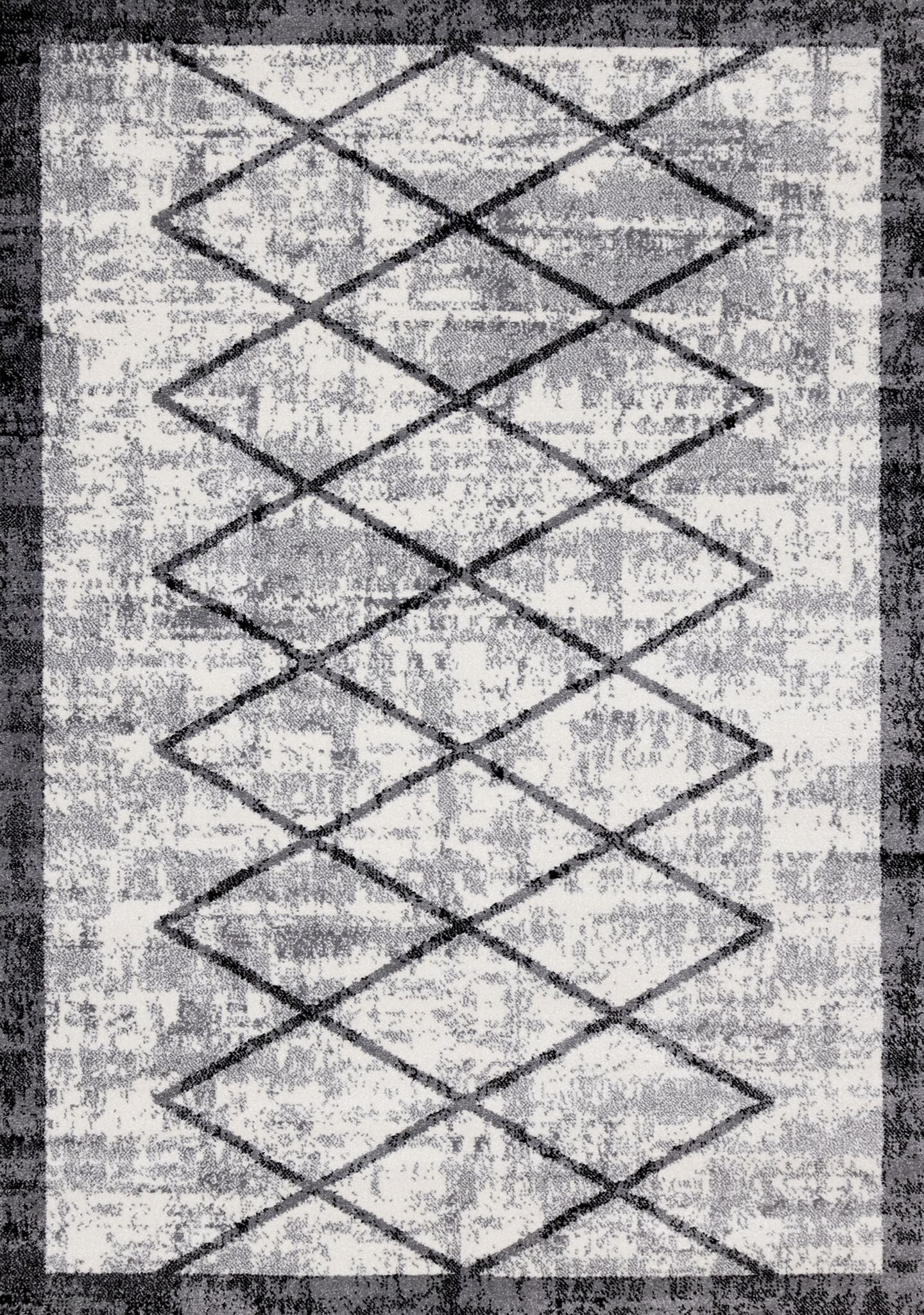 Distressed Ashwood 6'7 x 9'10 Lattice Pattern Area Rug in Grey, Black & White - Perfect for Living Room, Bedroom or Office Decor