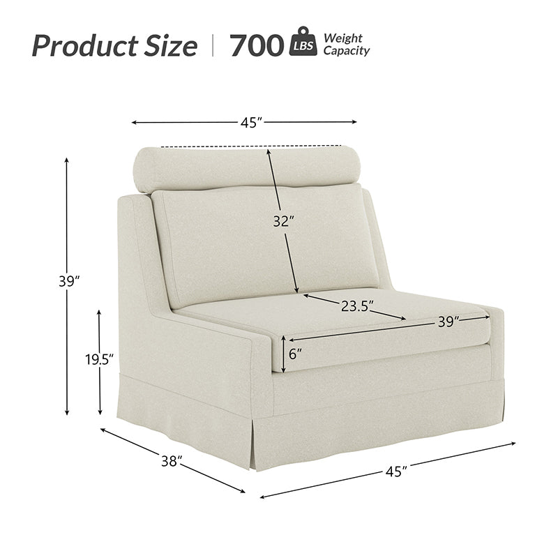 Tobias Modern Style 45W Slipcovered Living Room Chair with Ottoman - Comfortable Lounge Chair for Living Room, Bedroom & Office