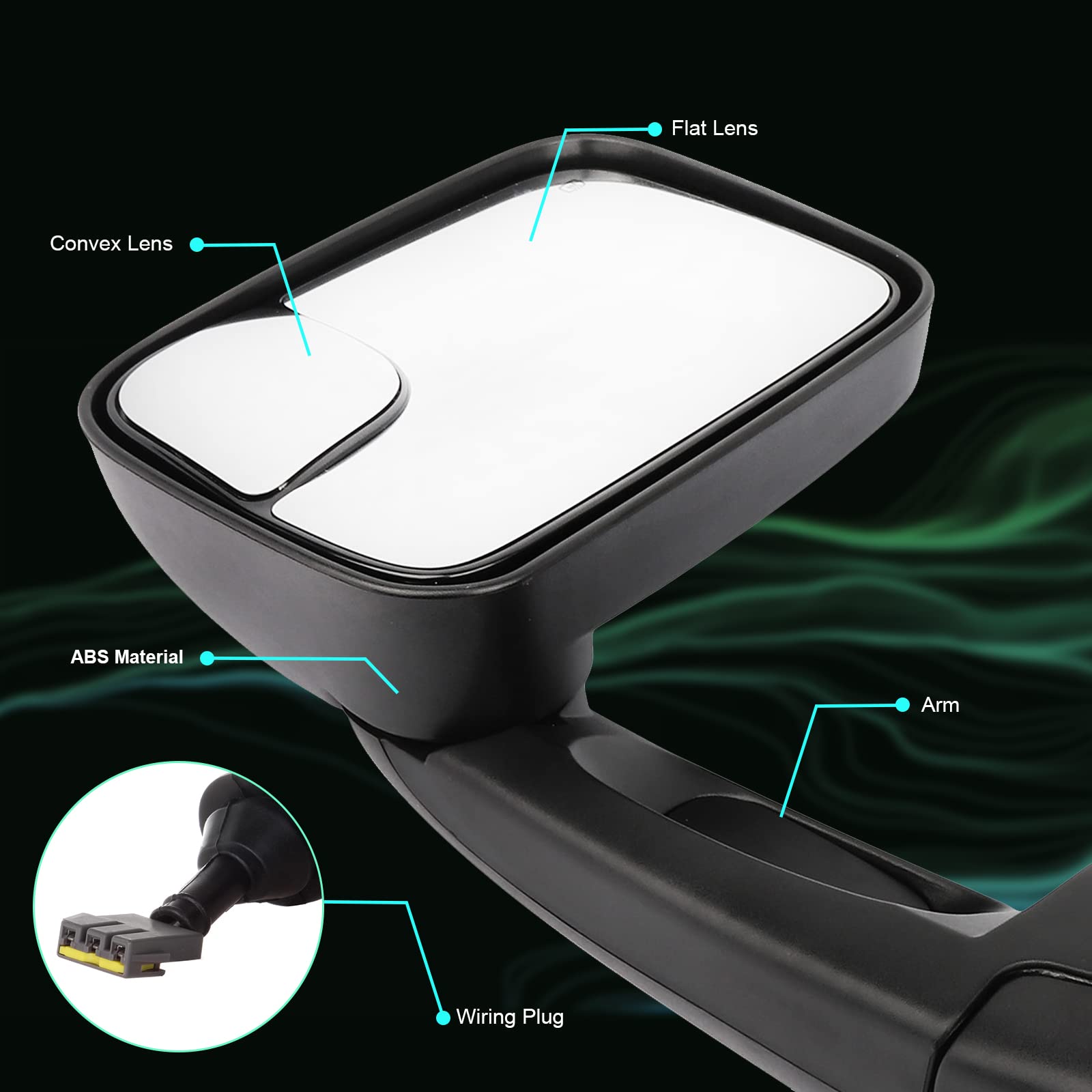 SCITOO Black Power-Adjustable Towing Mirrors for 1994-1997 Dodge Ram 1500/2500/3500 Trucks - Pair (LH & RH) | No Heat/No Turn Signal | Enhanced Visibility for Towing & Off-Roading