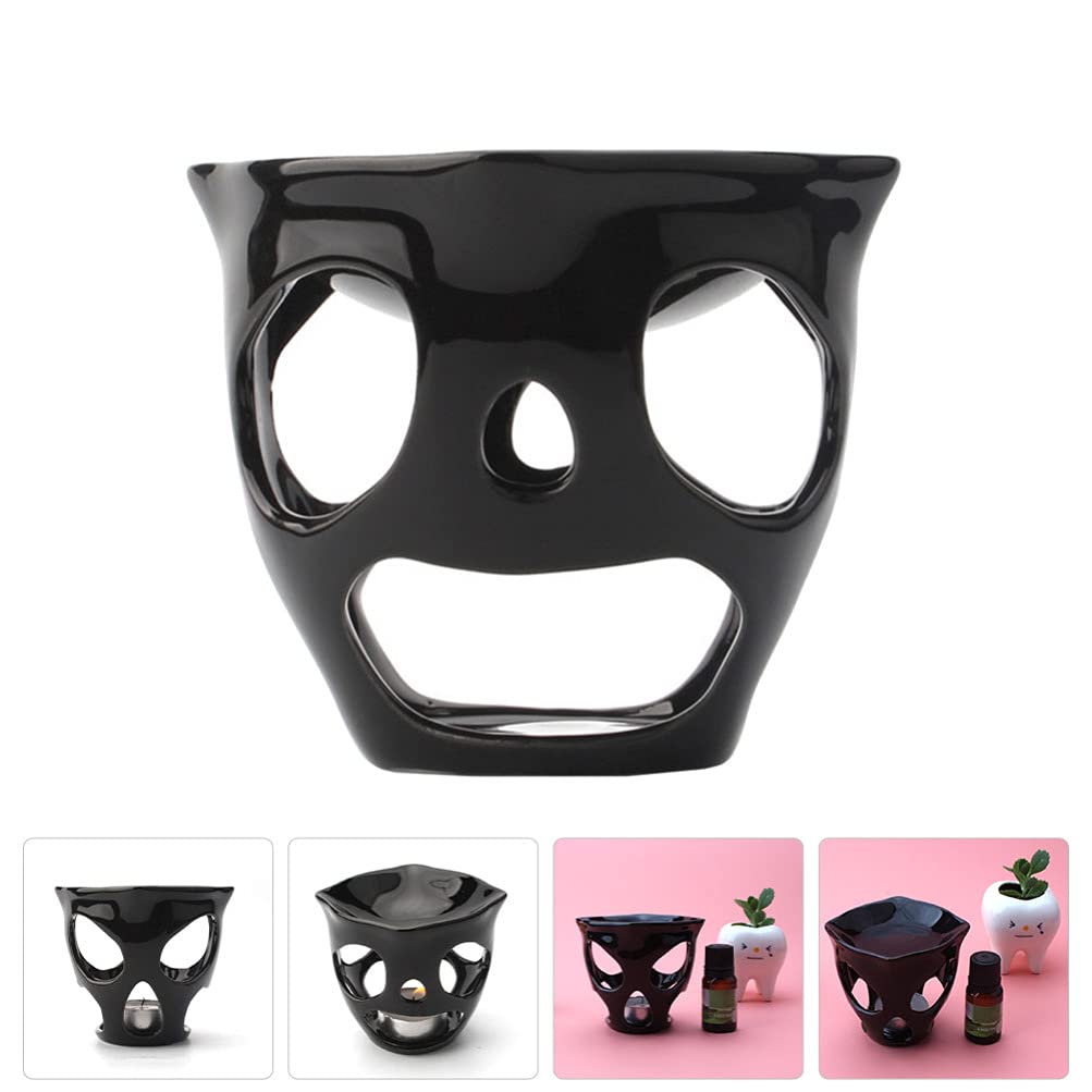 Beaupretty Ceramic Skull Oil Lamps - Essential Oil Burner & Wax Warmer with Tea Light Holder for Home Decor - Perfect for Living Room, Bedroom, Balcony and Patio Ambiance