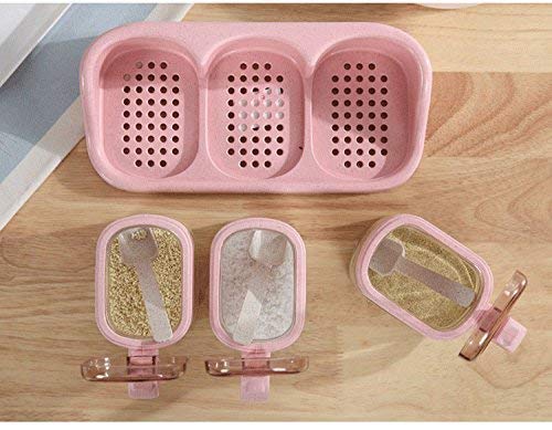 OUTOS 12-Piece Glass Spice Jars Set with Lids & Wooden Spoons - Airtight Kitchen Storage Containers for Salt, Pepper, Herbs - Transparent Seasoning Cruets with Bamboo Base (Pink) - Perfect for Pantry Organization & Cooking Essentials
