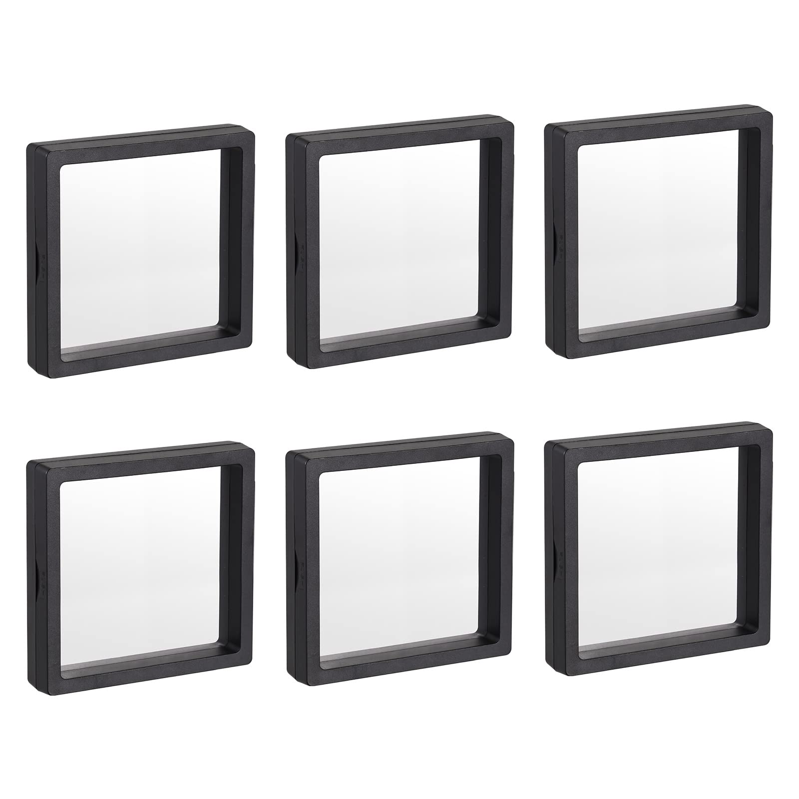 MECCANIXITY 3D Floating Frame Jewelry Display Stand - 4.33 x 4.33 x 0.79 Inch Black Acrylic Holder for Rings, Necklaces, Bracelets & Earrings (Pack of 6) - Perfect for Retail Stores, Boutiques & Wedding Jewelry Showcases