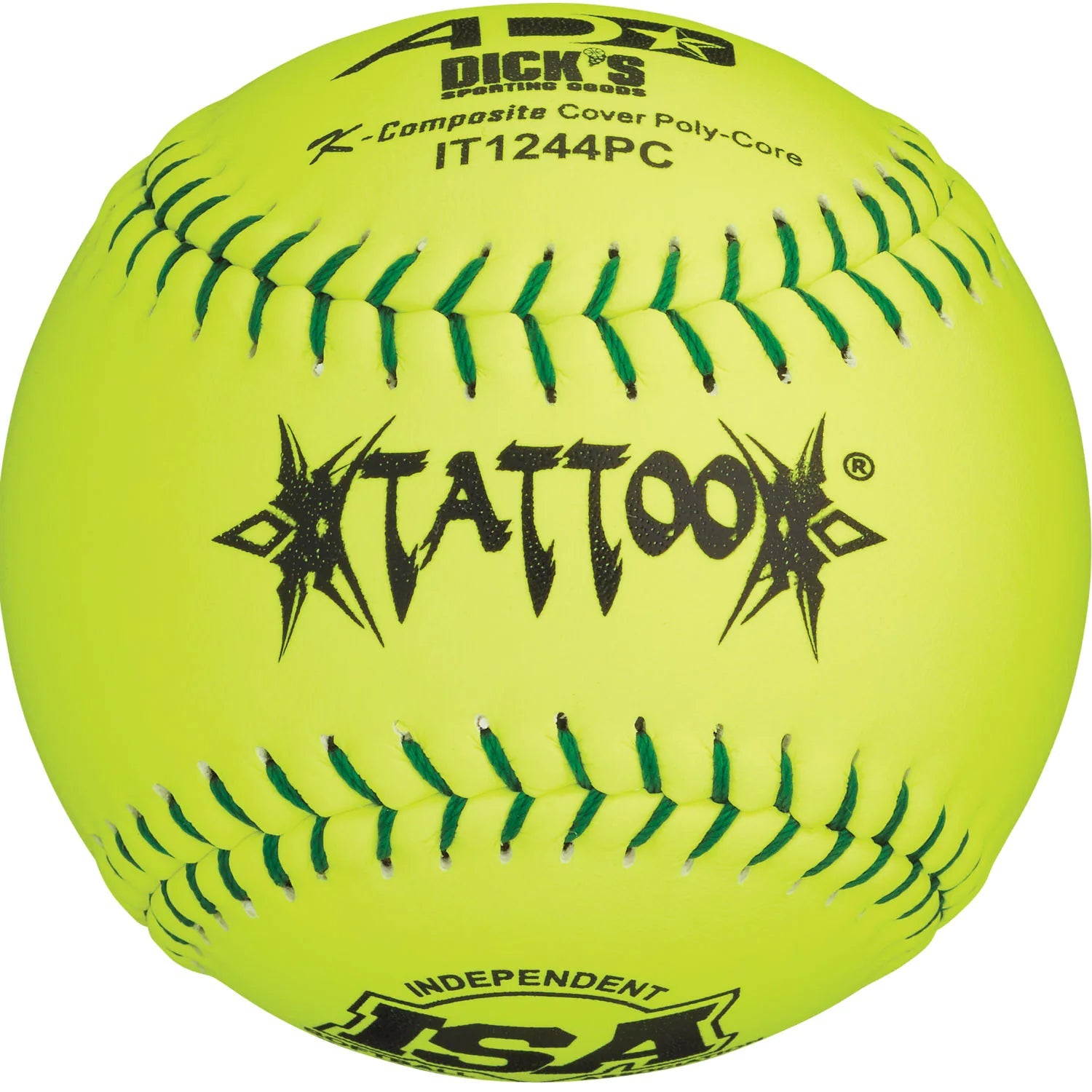 AD Starr Tattoo 44 400 12 Inch ISA Slowpitch Softballs (Green Stitch) - One Dozen IT44PC - Perfect for Recreational Leagues & Practice Sessions