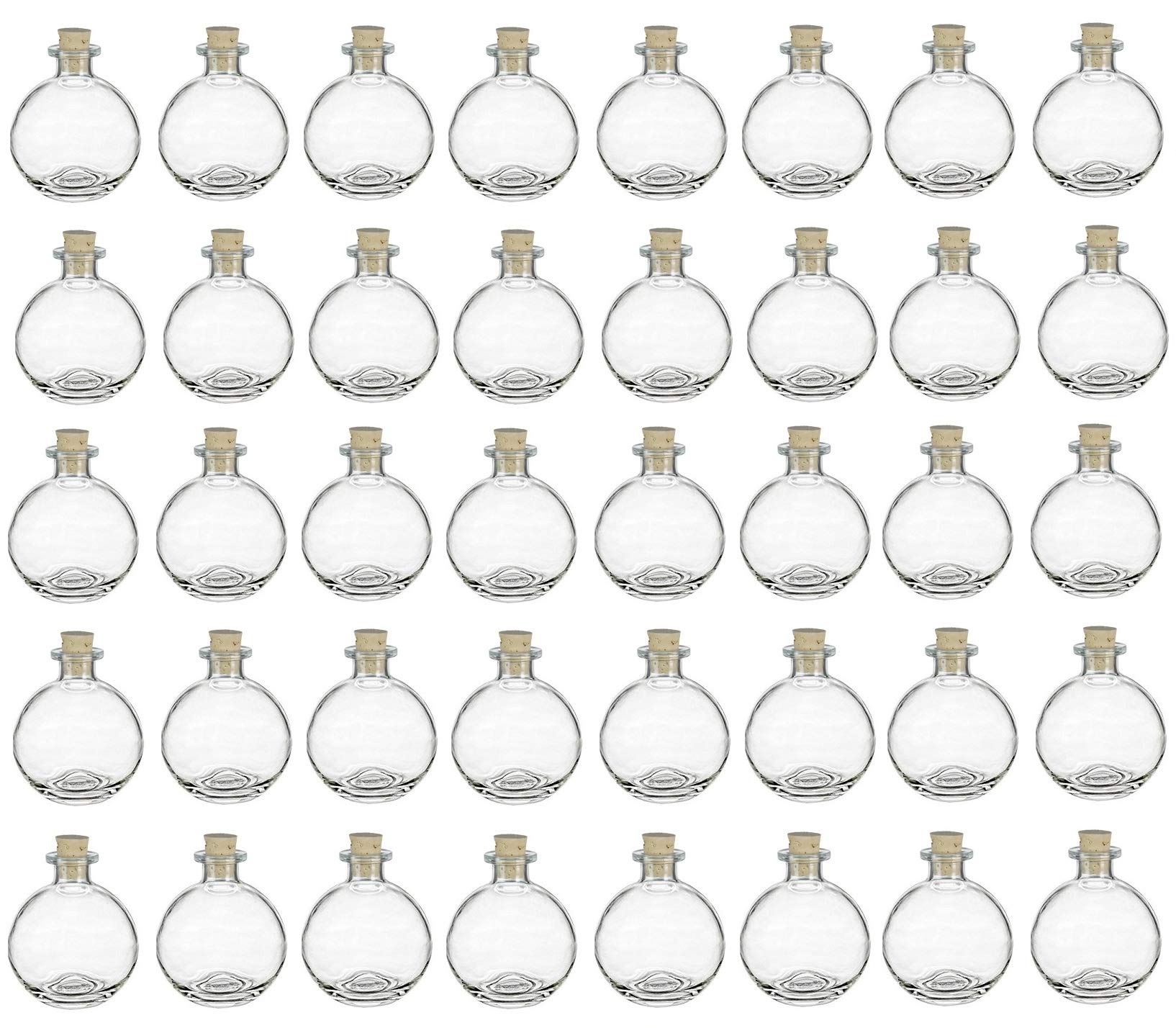 Nakpunar 8.5 oz Clear Glass Bottles with Cork Stoppers - Set of 40 Spherical Jars for Essential Oils, DIY Crafts, Bathroom Storage & Kitchen Spices