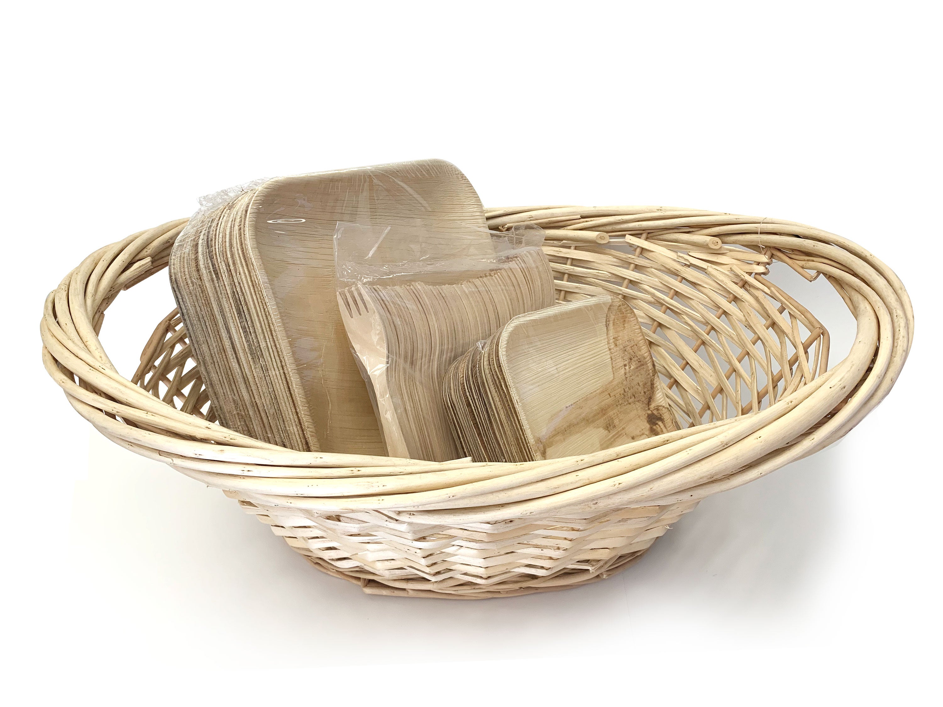 Eco-Friendly Party Basket & Leaf Plates Set - Biodegradable Disposable Tableware for Picnics, BBQs, and Outdoor Events