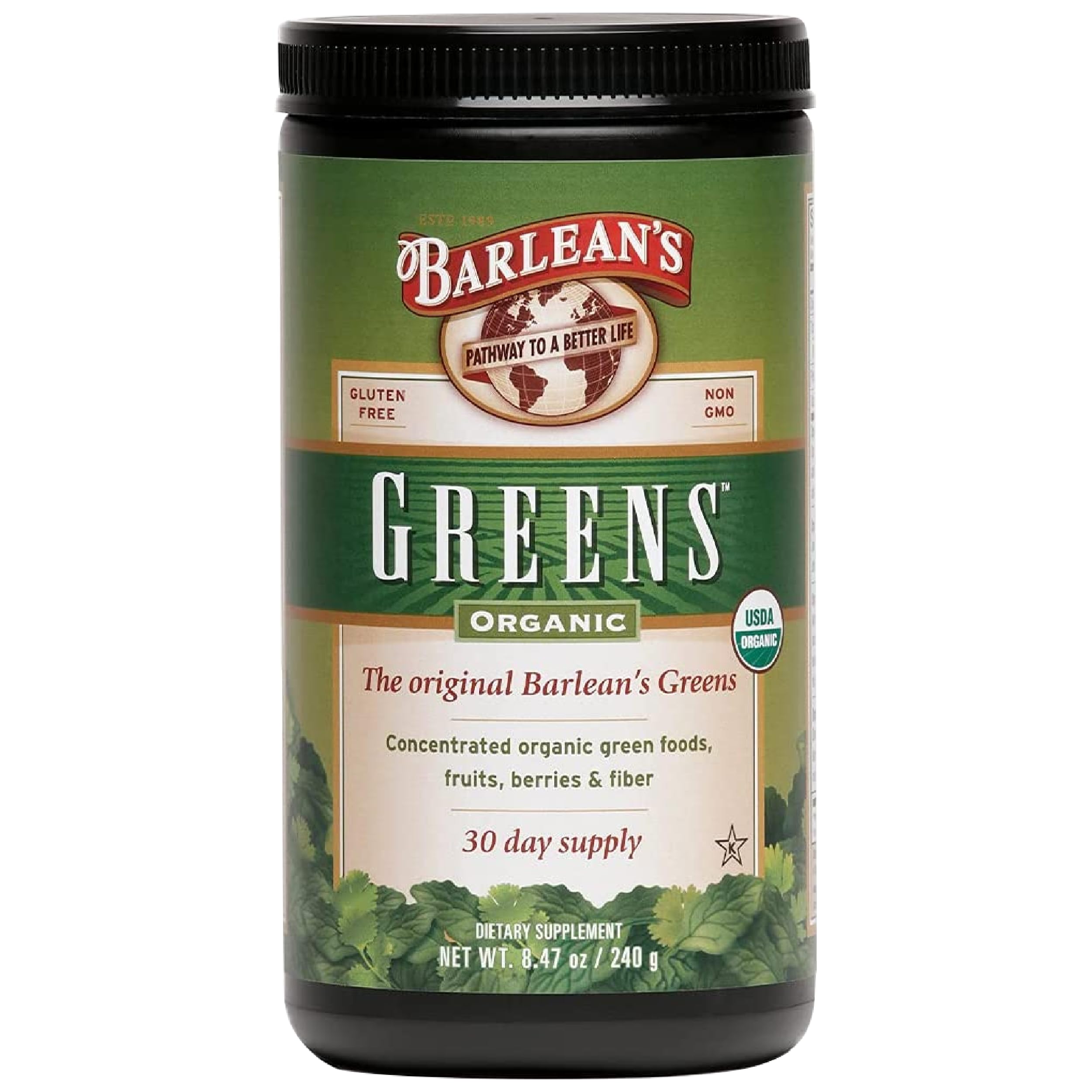 Barlean's Organic Greens Powder Superfood Supplement with Fruits, Veggies, Green Protein, Probiotics & Fiber - Boosts Athletic Endurance & Daily Health (8.47 oz) | Perfect for Smoothies, Post-Workout Recovery & Immune Support