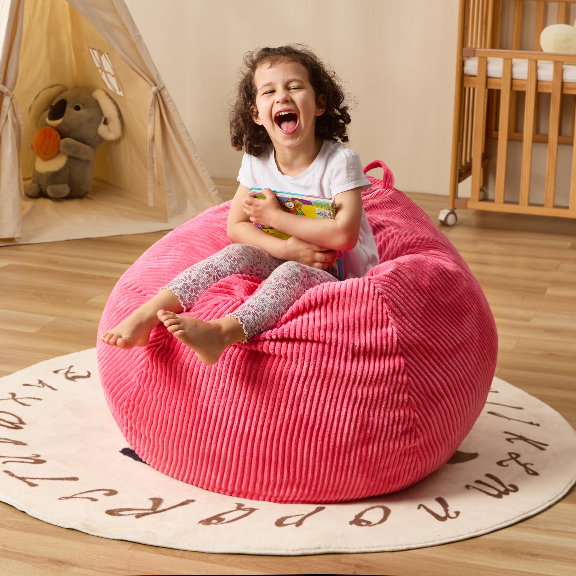 **Teardrop Bean Bag Chair with Memory Foam Filling - Machine Washable Cover - Small Pink Beanbag for Living Room, Bedroom & Kids' Playroom - Cozy Seating for Relaxation, Reading & Gaming**