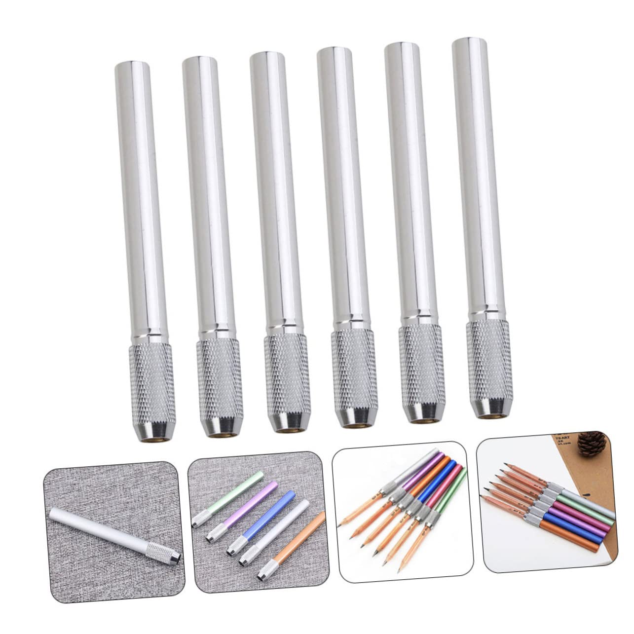Parliky 6-Piece Stainless Steel Pencil Extension Rod Set - Durable Artist Pencils for Drawing, Sketching & Writing - Perfect for Artists, Students & Teachers (Office, Classroom, Studio Use)