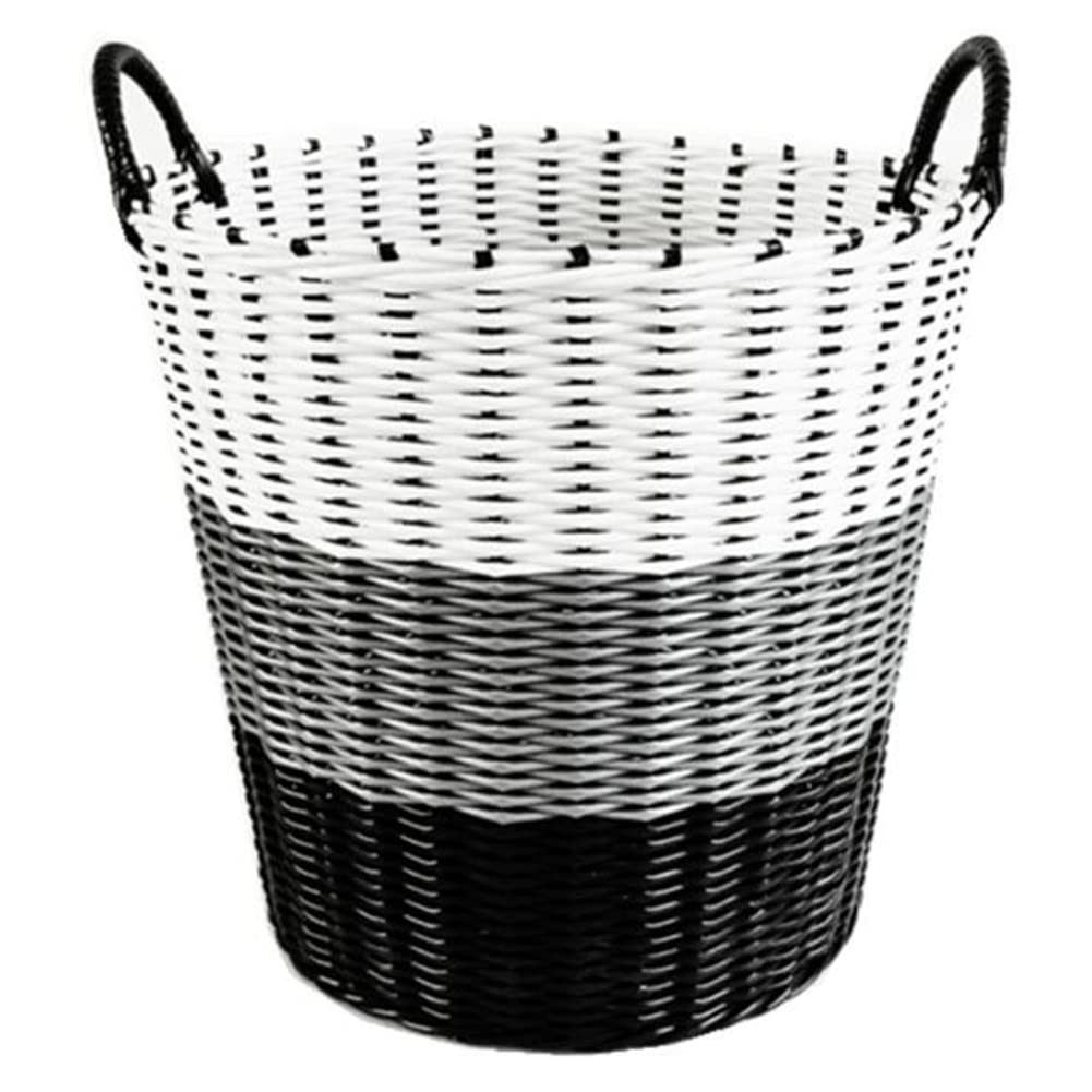 46cm x 45cm Plastic Rattan Storage Basket with Handle - Round Laundry Basket for Blankets, Toys & Home Organization (34x45cm) - Perfect for Bedroom, Bathroom & Living Room Storage