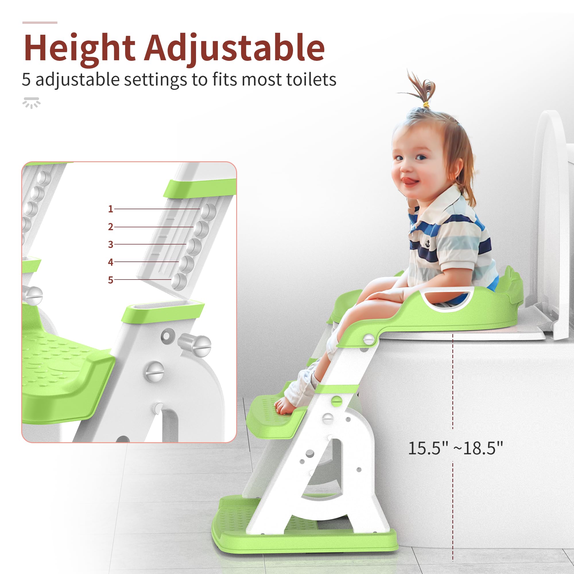 2 in 1 Toddler Potty Training Seat with Splash Guard & Anti-Slip Pad - Adjustable Toilet Trainer for Boys & Girls + Step Stool (Green) - Perfect for Bathroom Safety & Early Childhood Potty Training