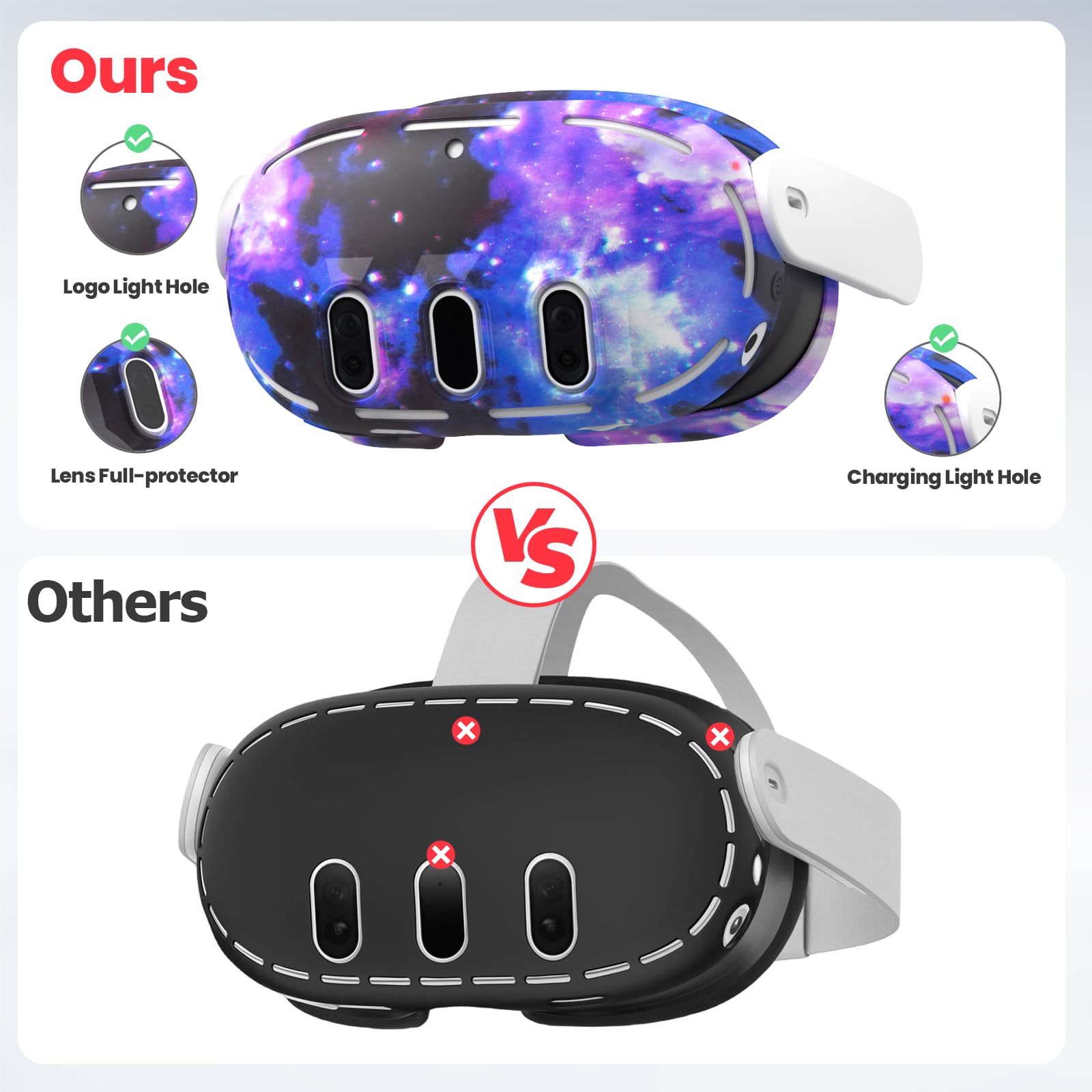 Meta Quest 3 Accessories Set - VR Silicone Face Cover, Shell Cover, Controller Grip & Lens Protector for Oculus Quest 3 (Starry Purple) - Enhance Comfort & Protection for VR Gaming & Fitness