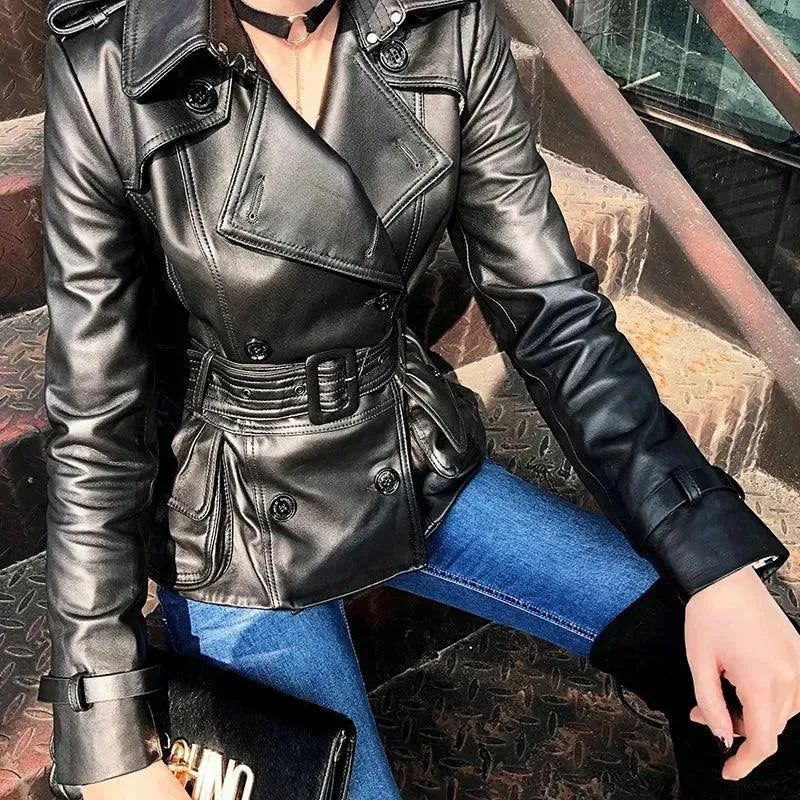 Fashionable Women's Leather Coat - Elegant & Stylish Outerwear for Fall & Winter - Perfect for Office, Dating & Casual Outings