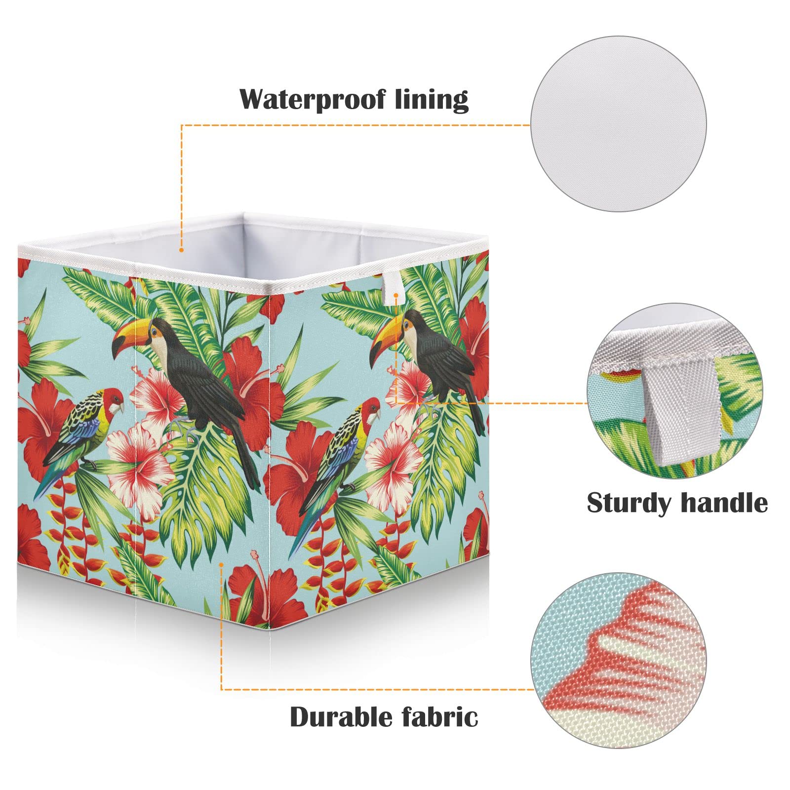DOMIKING Foldable Fabric Storage Bins - 11 Inch Closet Organizers for Bedroom & Shelves | Toucan Parrot Design