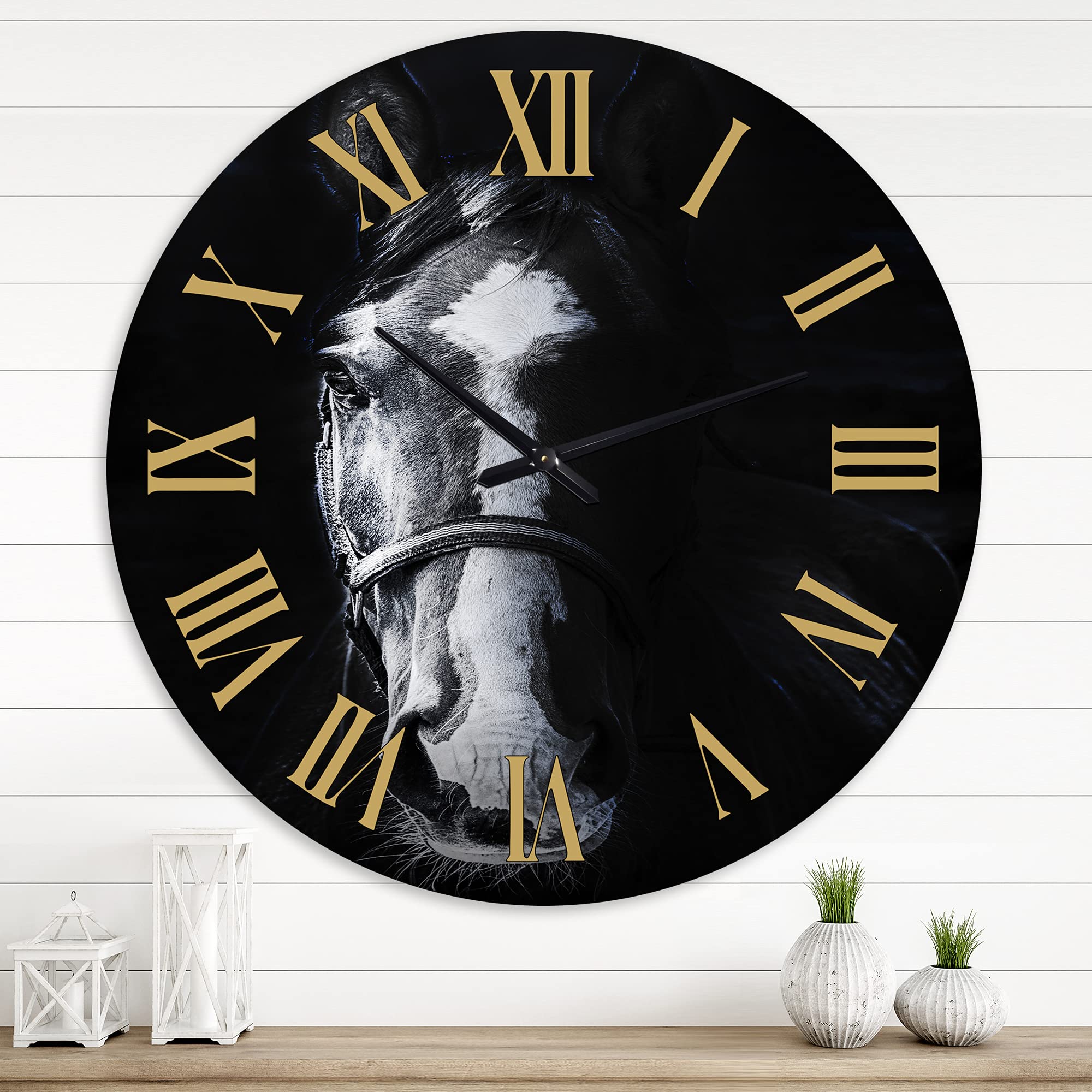 Farmhouse Wall Clock with Horse Design - Large Rustic Wall Clock for Living Room, Kitchen, Bedroom Decor - Perfect for Home, Office & Country Style Interior