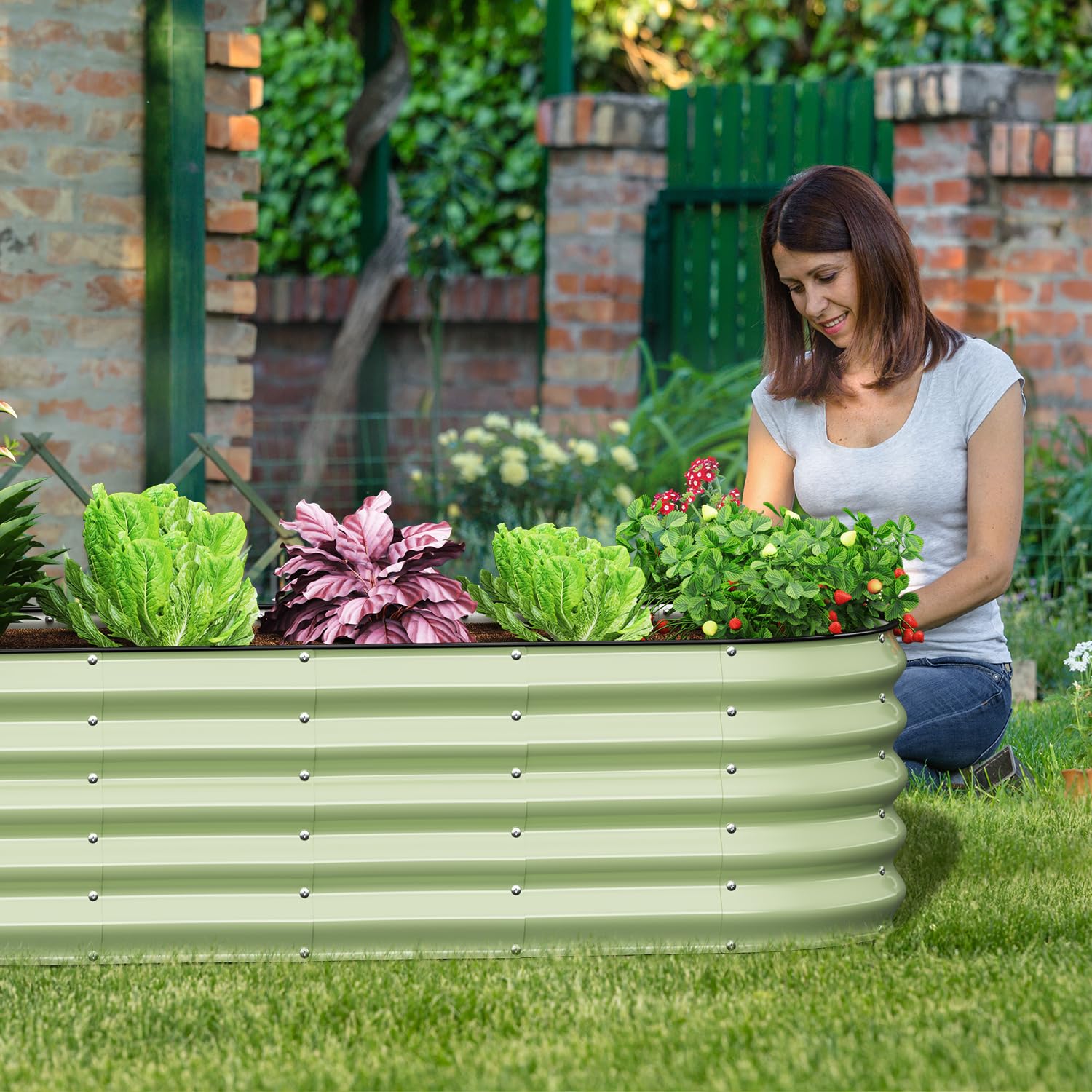 Galvanized Raised Garden Bed Kit - 8x2x1.5 FT Oval Metal Planter Box for Vegetables, Flowers & Herbs (Sage Green) | Outdoor Gardening Solution for Backyard, Patio & Urban Farming